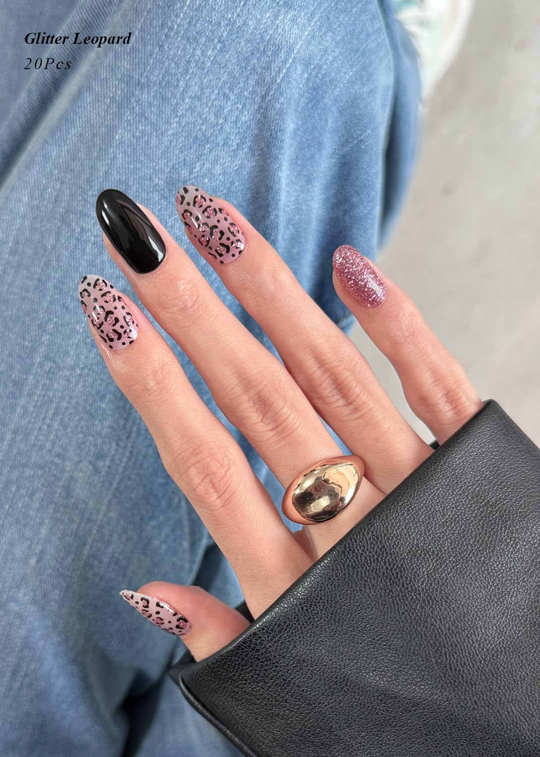 AutyaMee Semi Cured Gel Nail Strips (Glitter Leopard), Purple, 20 Pcs Gel Nail Wraps, Stickers, Salon Quality, Long Lasting, Works with Any UV Lamps