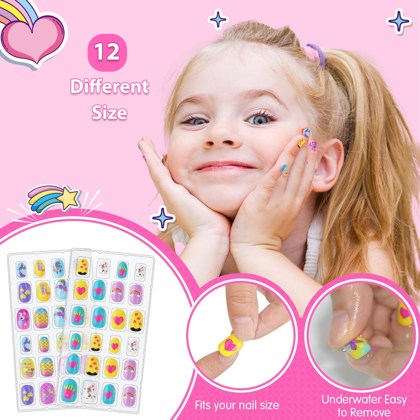 Ylovetoys Kids Nail Polish Set for Girls, Nail Art Kit for Kids Ages 7-12, All-in-One Nail Salon with Nail Dryer & Press On False Nails,DIY Decorative,Non-Toxic Polish,Stickers, Little Girl Gift Toys