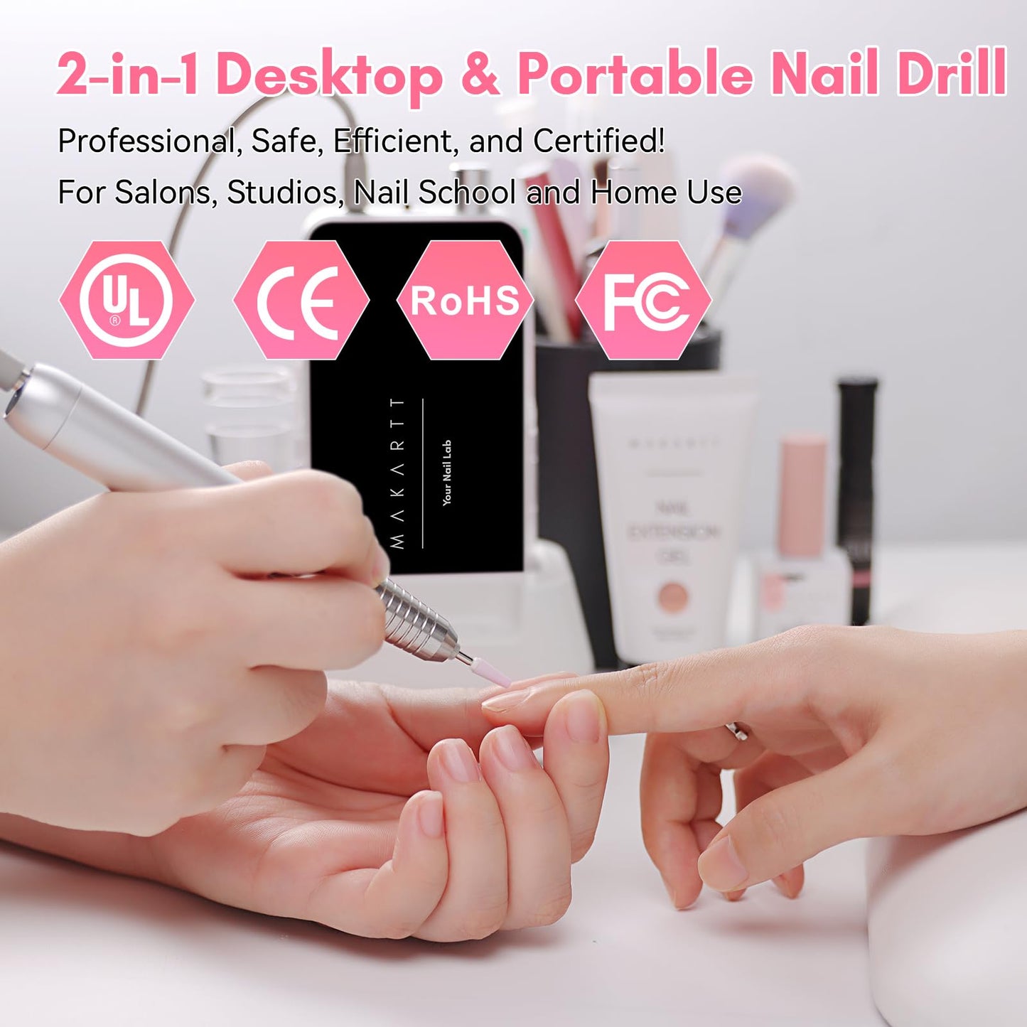 Makartt Nail Drill Professional, 35,000RPM Electric Nail File for Acrylic & Gel Removal, 60W Brushless Coreless Motor, 2-in-1 Desktop & Portable, LCD Display, Rechargeable, Quiet, F&R, Nouvella Black