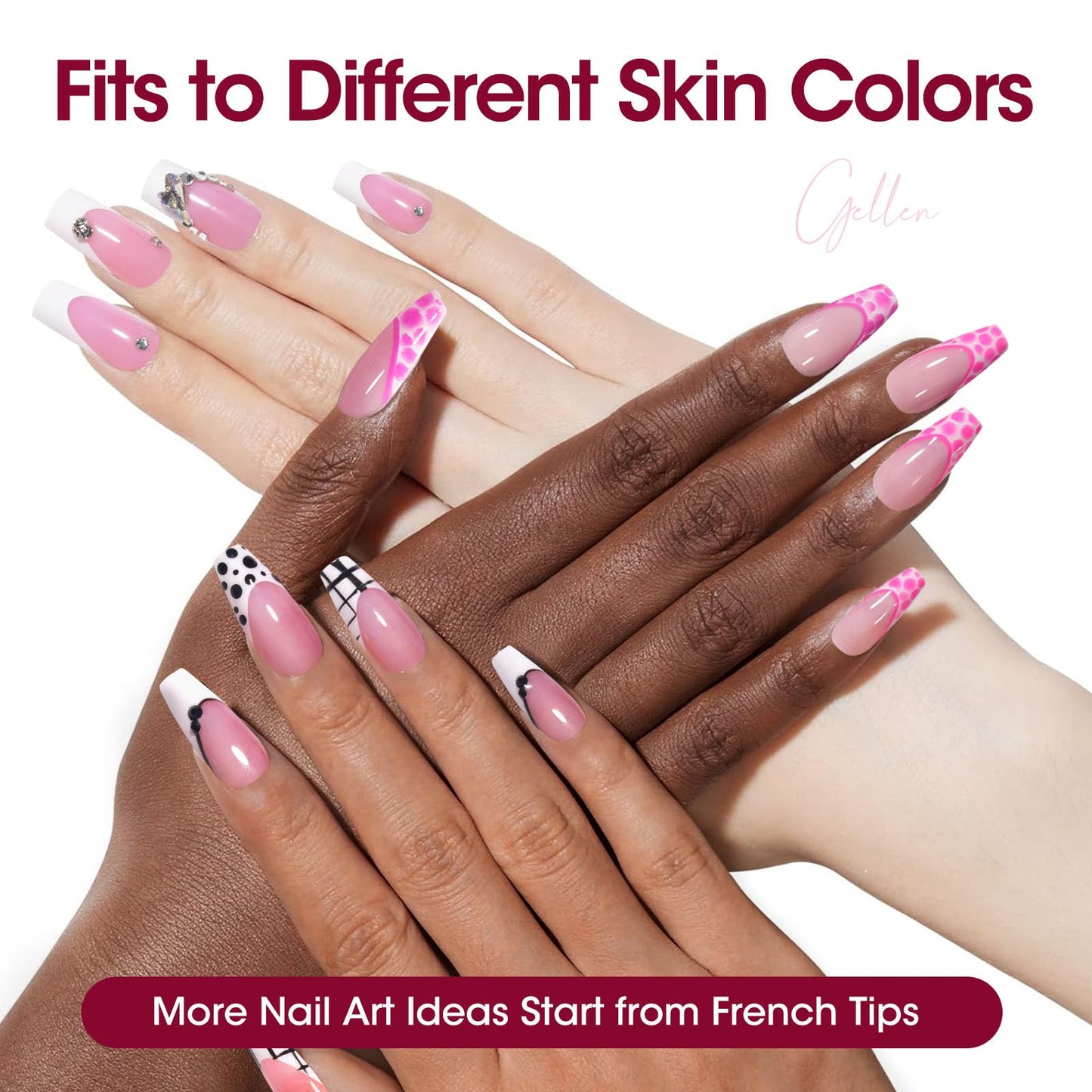 Gellen French Tip Press on Nails - 150 pcs Pink Square Short Press on Nails Soft Gel Nail Tips, 3 in 1 Pre-french French Tips 15 Sizes Fake Nails, No Need to File Full Cover Tips, No Nail Glue