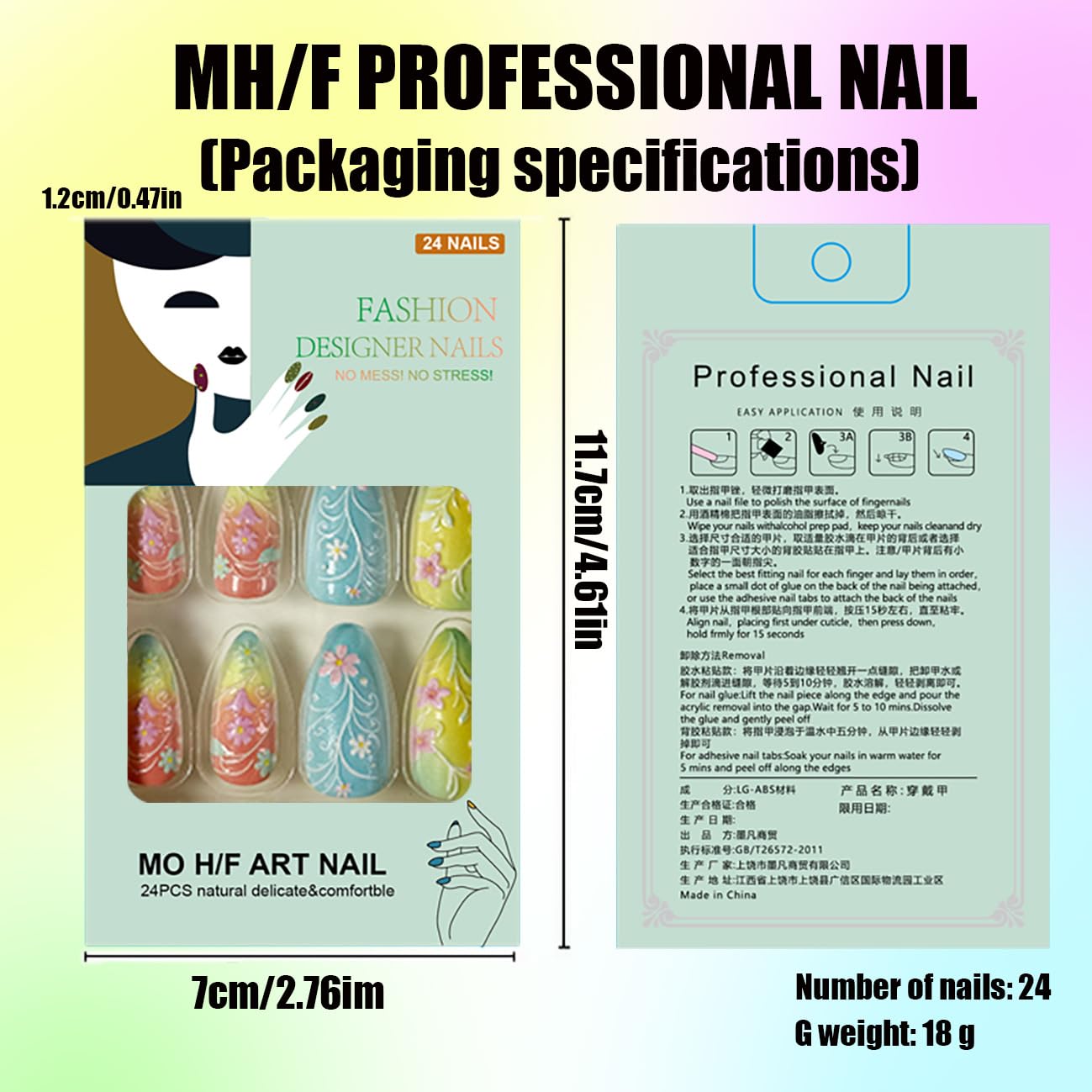 24Pcs Medium Almond Fake Nails Floral Macaron Press on Nails with Colorful Flowers Designs Spring Summer Nails Glue on Acrylic False Nail Full Cover Glossy Stick on Nail for Women Manicure Kit