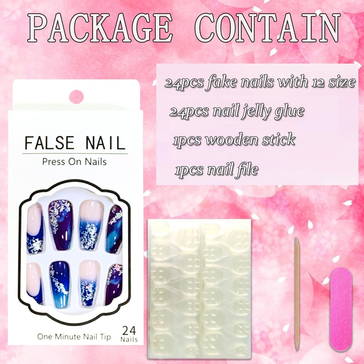 Vezocim Press on Nails Square Purple Gradient Glossy Full Cover Medium Acrylic Square False Nails with Rhinestone Designs Artificial Coffin Fake Nails Glue on Fingernails with Charm for Women