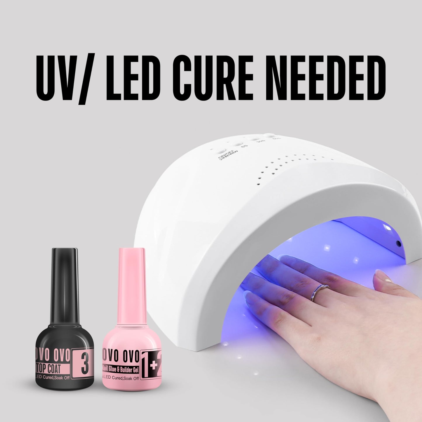 NOVO OVO French Tip Solution Kit, Including One Muti-function UV Nail Glue (also can work as Builder Gel) 10 ml, One Premium Top Coat 10ml for Pre-designed False Nail Tips Easy to Use 30 days lasting