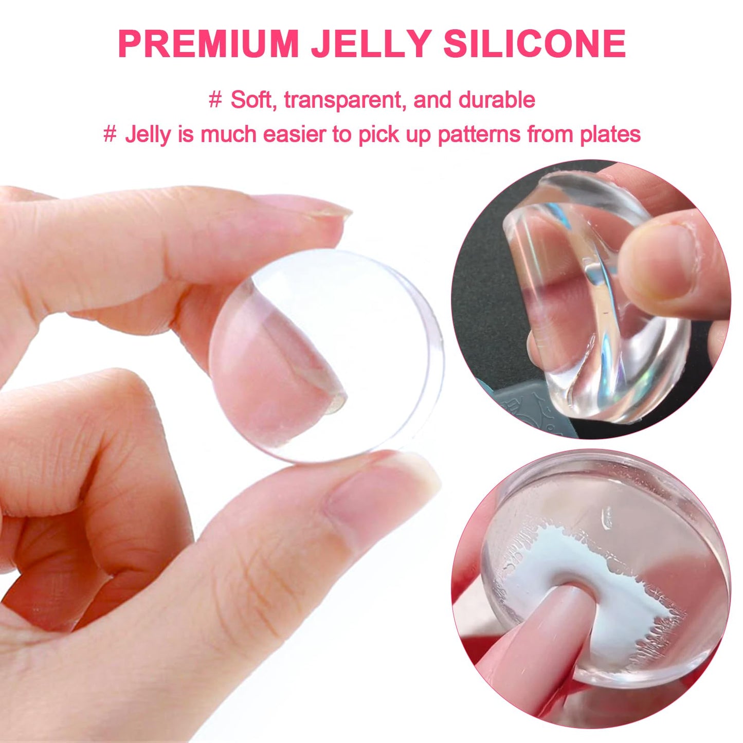 HYWWPFLAY Jelly Nail Stamper & Liner Nail Art Brushes - French Tip Nail Design Tools, Silicone Nail Art Stamping Stamper with Scraper, French Tip Stamp Liner Brush for Manicure Home DIY Salon