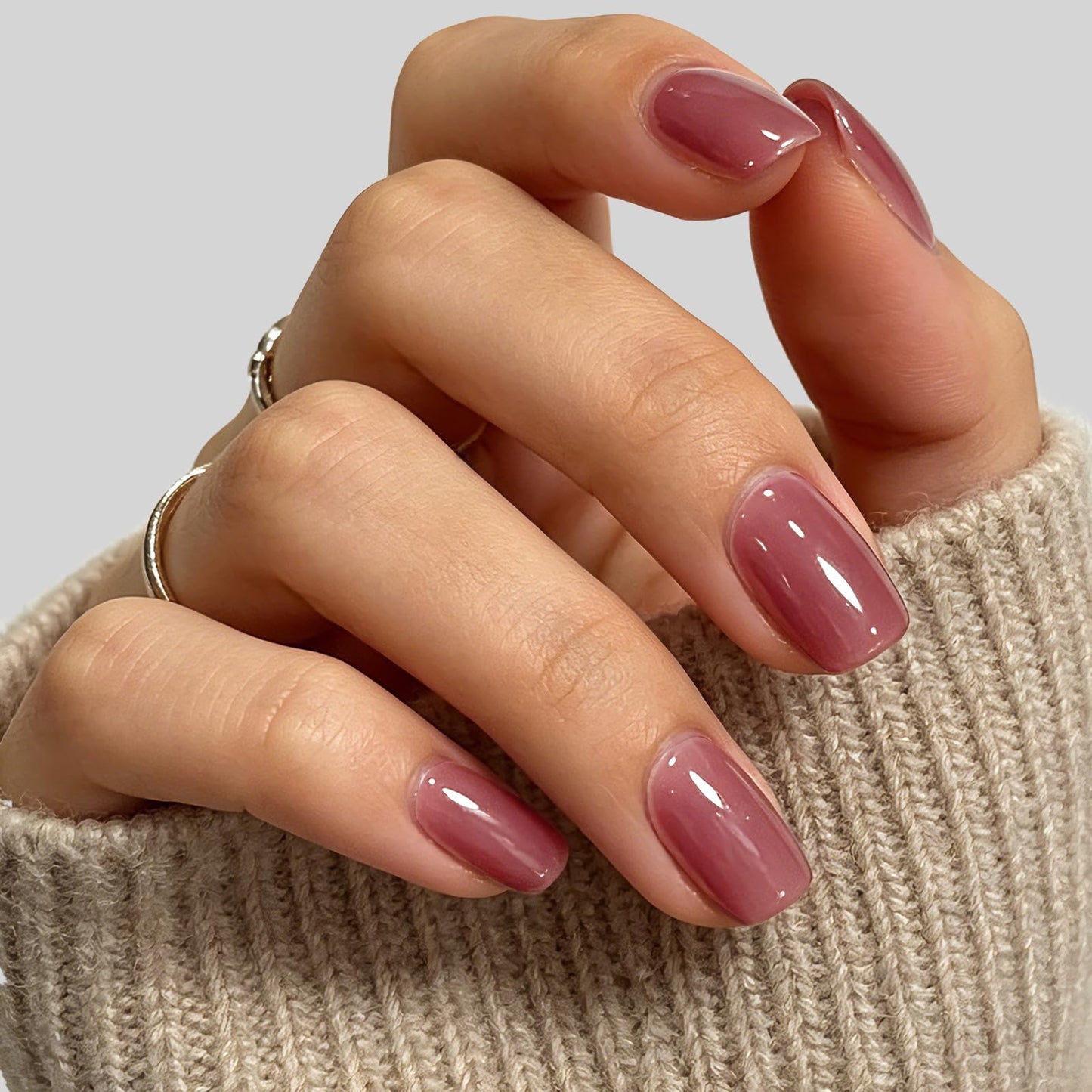 GLAMERMAID Red Short Press on Nails, Deep Rose Extra Short Squoval Glue on Nails for Women, Burgundy Square Jelly Soft Glossy Gel Fake Nails, Round Reusable Acrylic False Nails Manicure Kit for Women