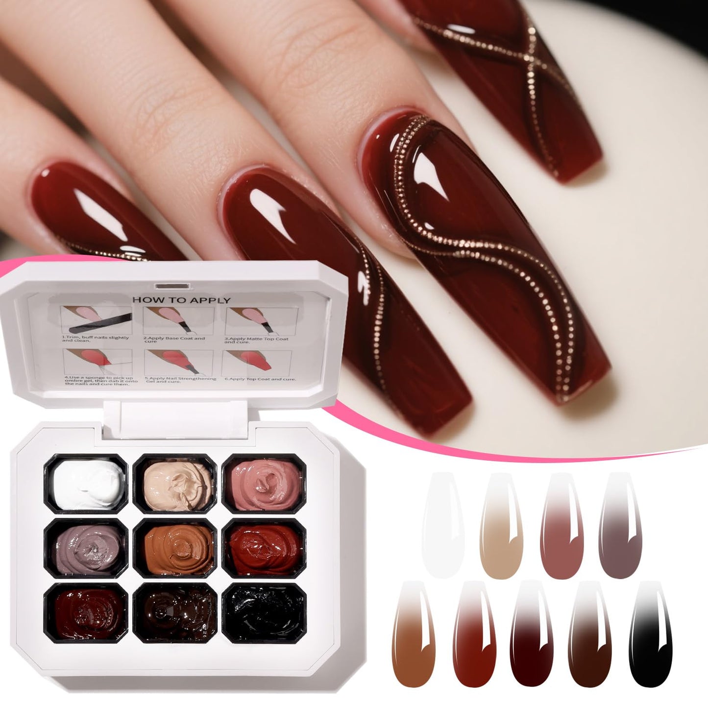 AOBOO Ombre Gel Polish Nail Sponges for Ombre 9 Series Colorful Blush Effect Gradient painting gel ombre & pat paint for nails Multistyle French Manicure Nail Art DIY Home (A1, 1)