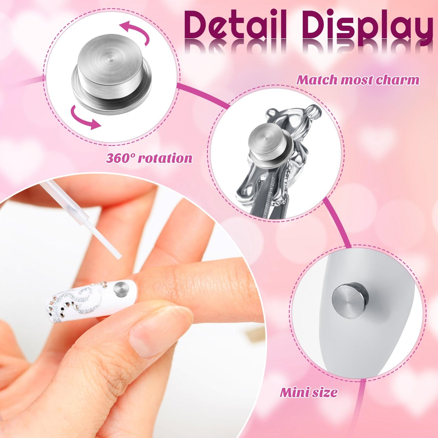 Leelosp 60 Pieces Spinning Nail Charms Bulk Nail Art Rotating Charm Bearing Tool Rings Jewelry Rotating Tools 3D for Women Girls Crafting Jewelry Accessories(silver, 0.16 x 0.2 x 0.1 Inches)