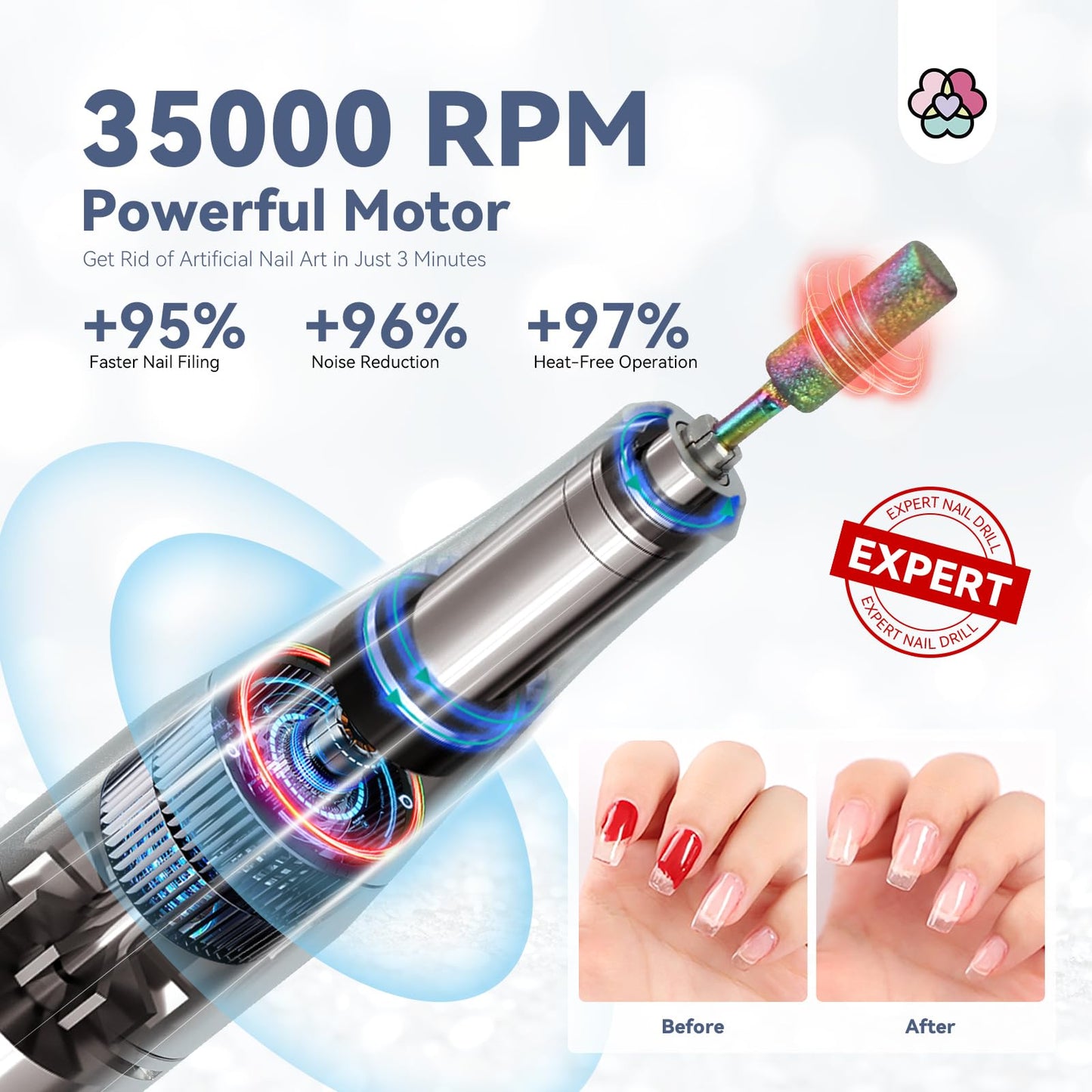SAVILAND Professional Nail Drill Kit: 35000RPM Rhinestones Nail Drill for Nails Electric Nail File Professional Portable Efile with Drill Bits Nails Filer Buffer Salon Home Manicure Pedicure