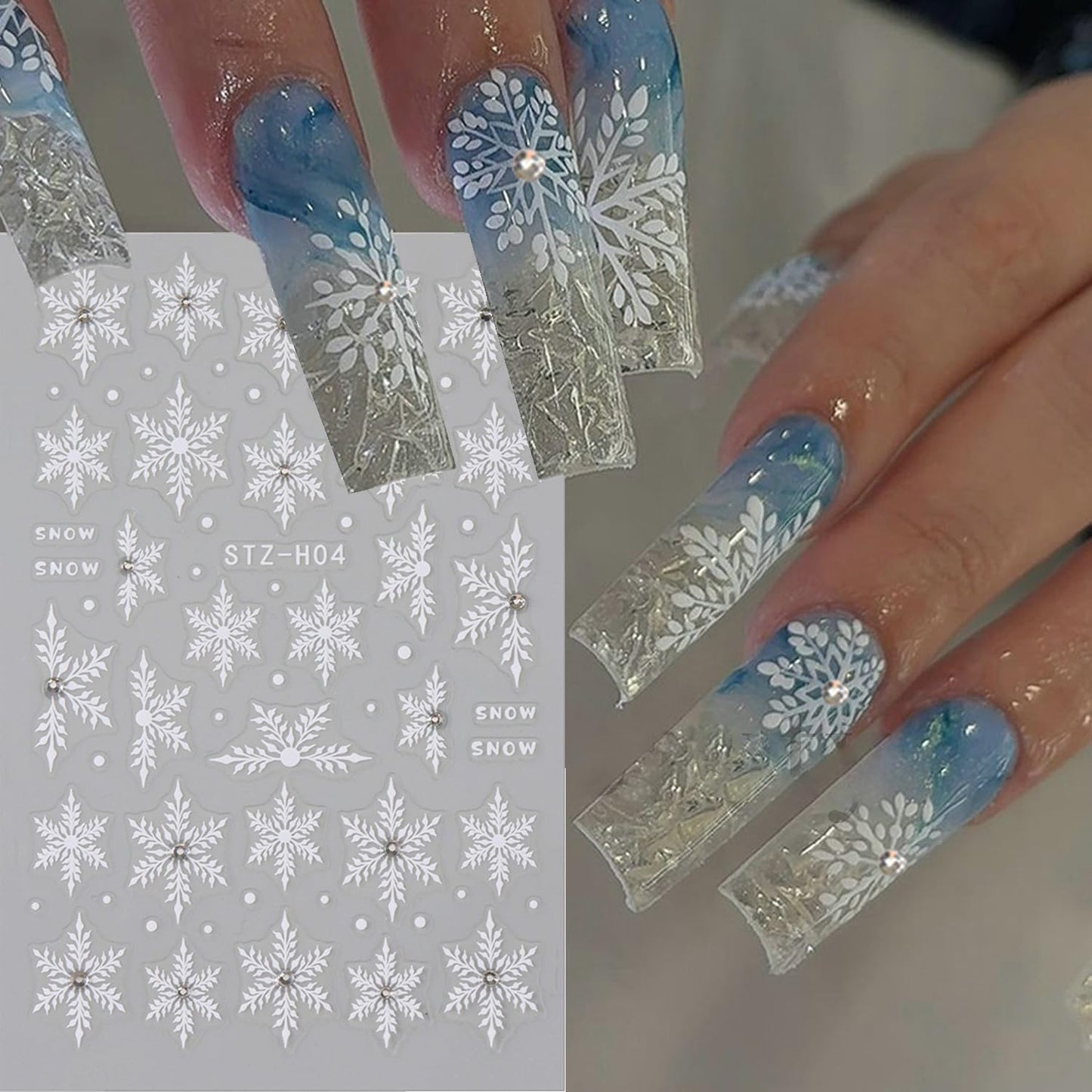 3pcs Christmas Nail Art Stickers 5D Embossed Nail Decals White Snowflakes Christmas Tree, Bow, Holly Adhesive Nail Stickers Snow with Rhinestones Design Xmas Nail Supplies Manicure Accessories