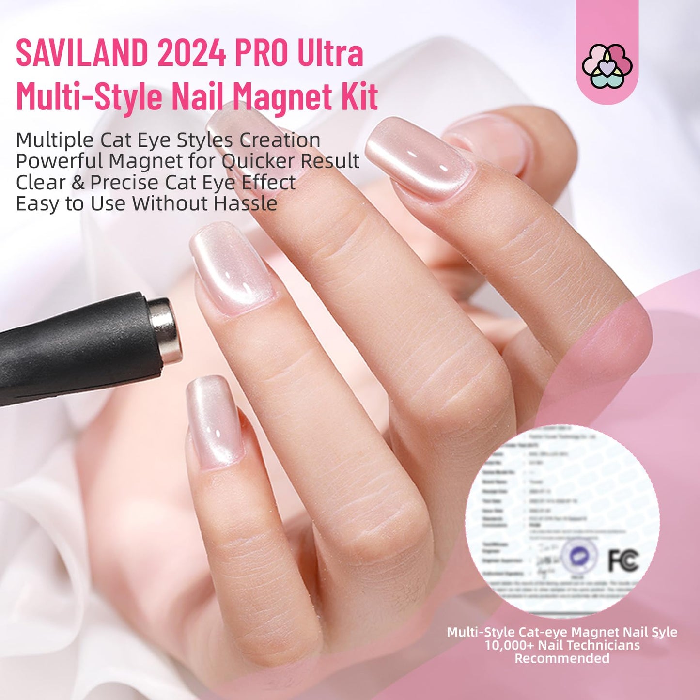Saviland Cat Eye Polish Magnet Set 2024 5 in 1 Multi-Function Cat Eye Nail Magnet for Nails Easy Use Magnet Tool for Gel Nail Polish 3D Magnetic Stick Cat Eye Gel Polish Nail Salon Art Kit Gift Set