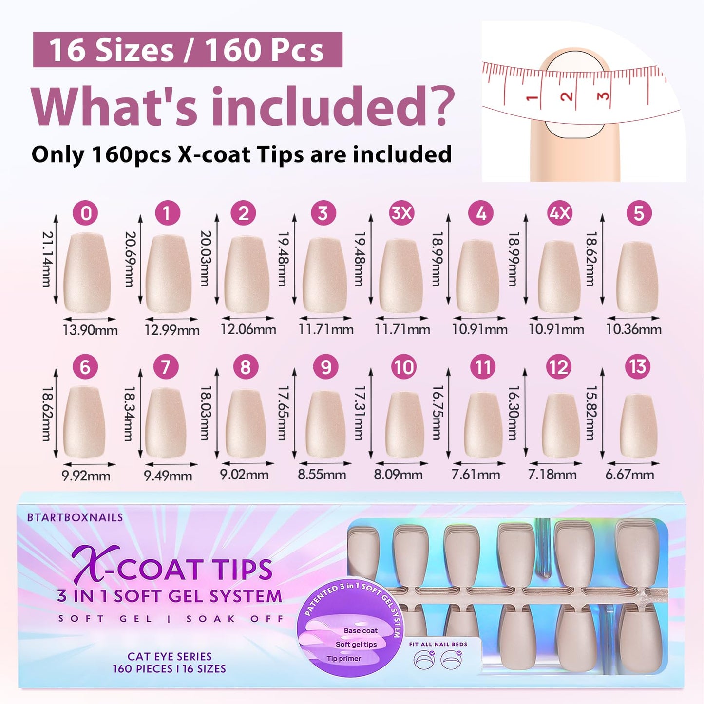 BTArtboxnails Cat Eye XCOATTIPS - Soft Gel Coffin Nail Tips, Glitter Press On Nails Short, Soak Off Acrylic Fake Nails Glue On Nails In 16 Sizes - 160 Nail Extension Set, Aurora