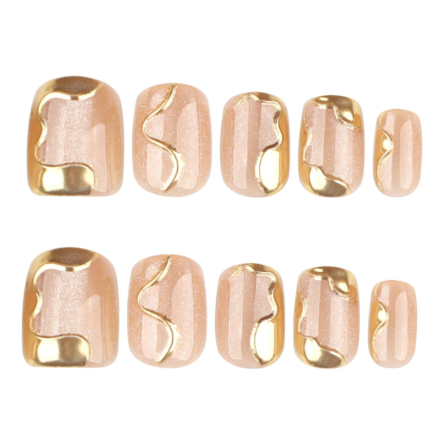 XZMeiLun Nude Cat Eye Press on Nails Short Square, Irregular Chrome Gold Line Glitter Acrylic Fake Nails, Salon Quality Reusable Magnetic Press Ons, Daily Wear Nail Kit Gift for Women Girls