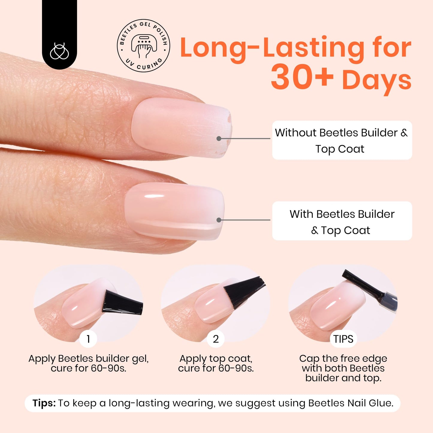 Beetles Ombre Short Square Press on Nails, 224Pcs Peach Square Ombre Press On Nails, 16 Sizes Reusable Fake Nails No Need to File Easy False Nail Tips for Nail Extension DIY Nails Gift for Women
