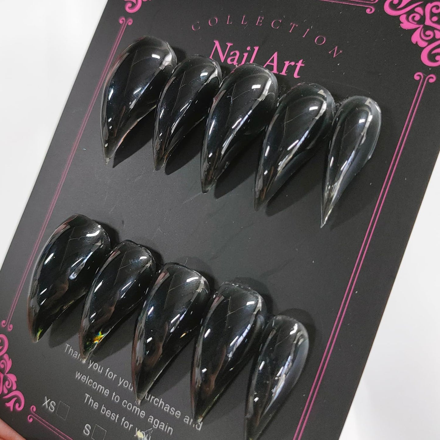 Eagle Claw Press on Nails Handmade Medium Stiletto Unique Thick Acrylic Nails Black Talon False Nails Cat Claw Glossy Glue on Nail Solid Colour Curved Sturdy Nail Art 10Pcs(S)