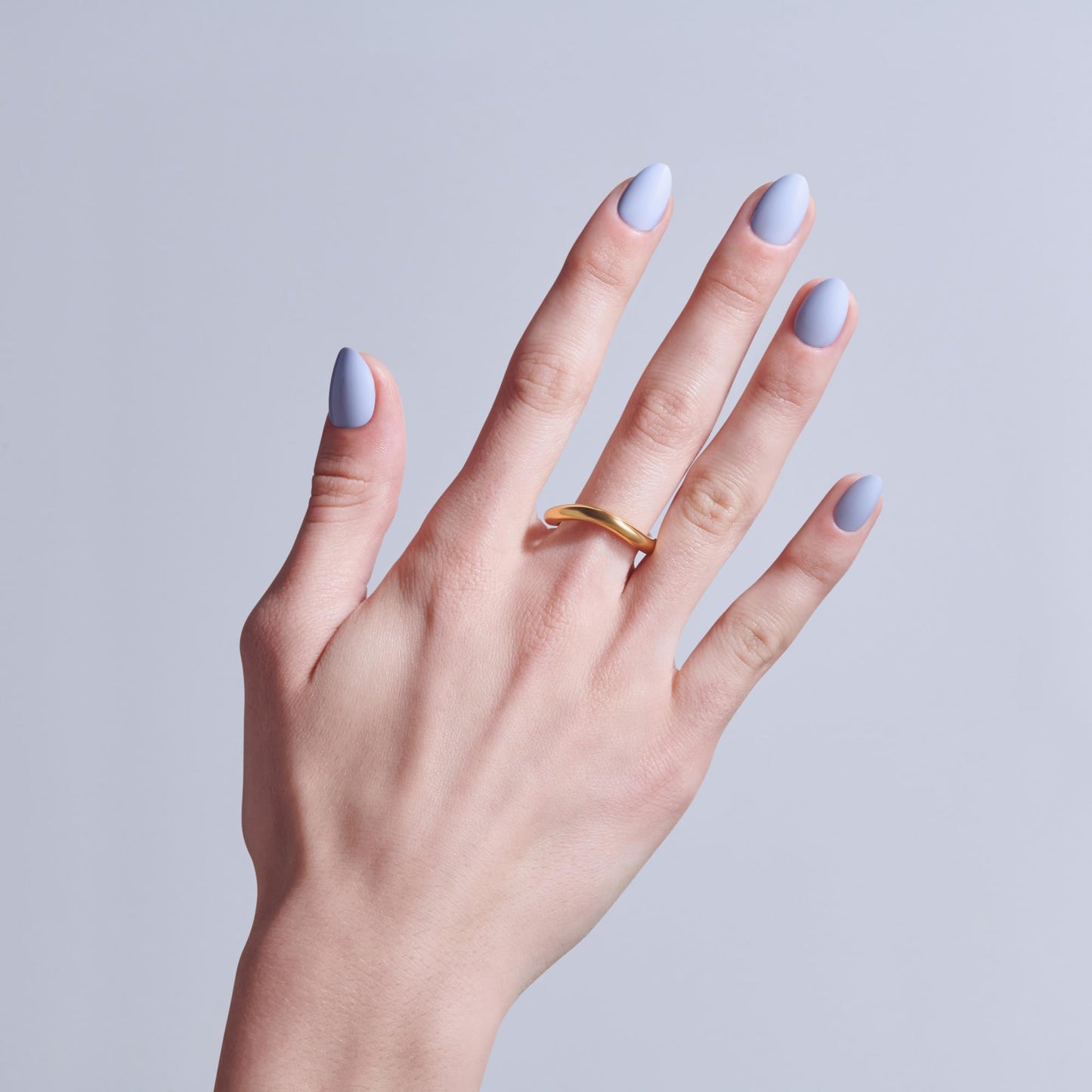 Kiss Core, Press On Nails, Nail glue included, 'Flee', Blue, Short Size, Almond Shape, Includes 32 Nails, 2g Glue, 1 Manicure Stick, 1 Mini File