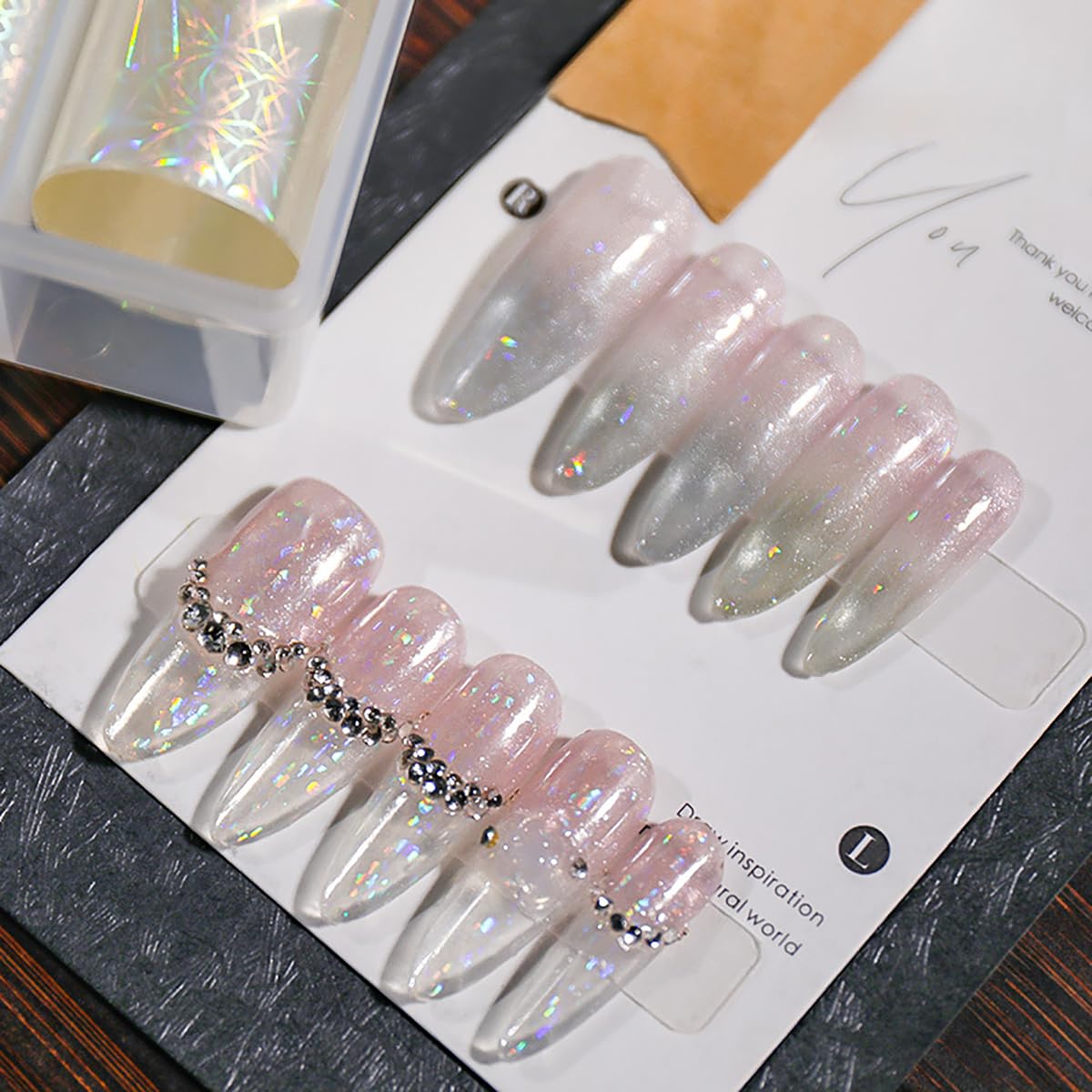10Pcs Aurora Nail Foil Laser Nail Transfer Foil for Long Short Acrylic Nails Starry Sky Holographic Nail Art Stickers DIY Manicure Decoration Design Stickers Decals for Women