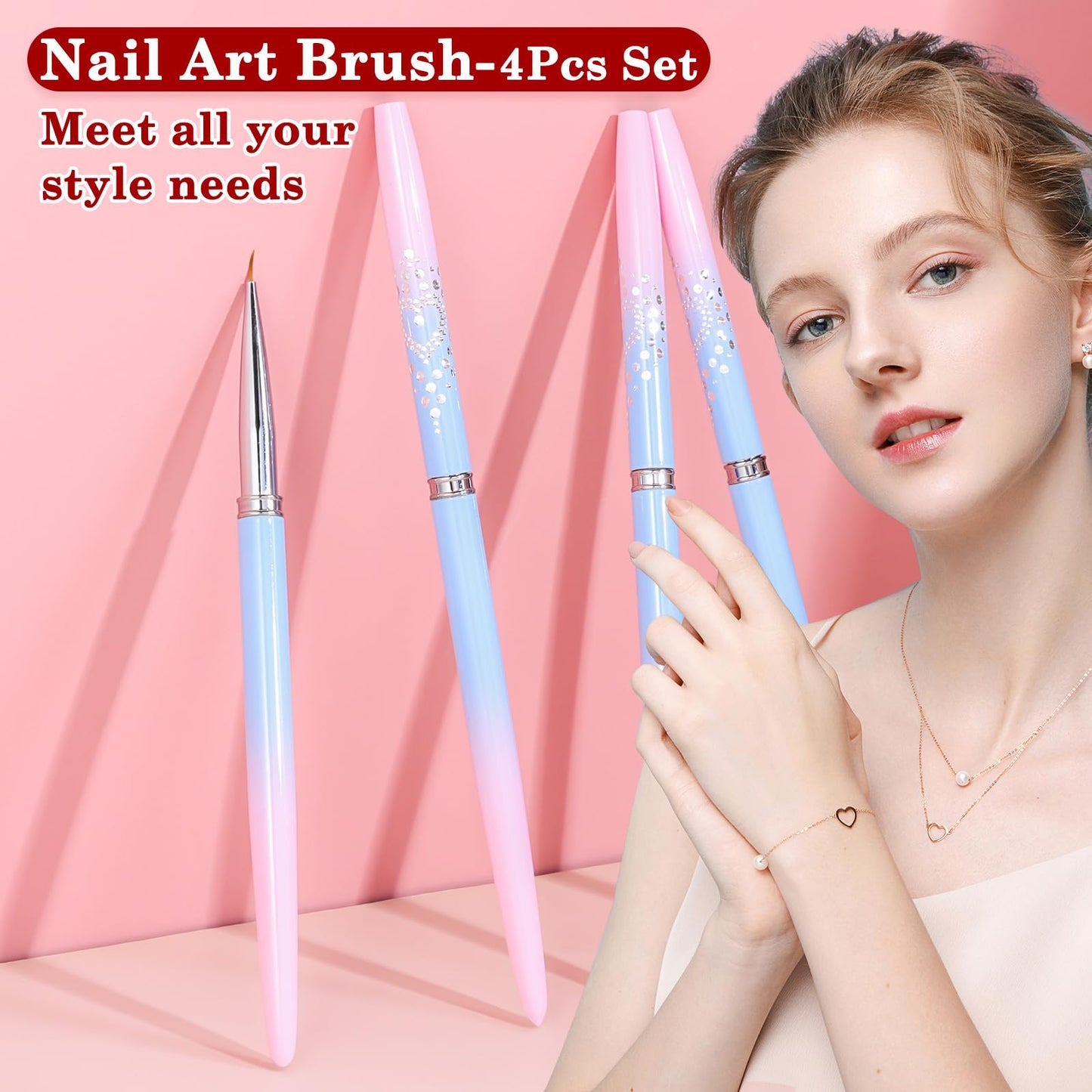 INENK 2PCS Round&Angled Nail Art Clean Up Brushes for OPI Nail Polish Remover Cleaning Polish Mistakes on the Cuticles + 4PCS Nail Liner Brushes for Nail Art and Designs
