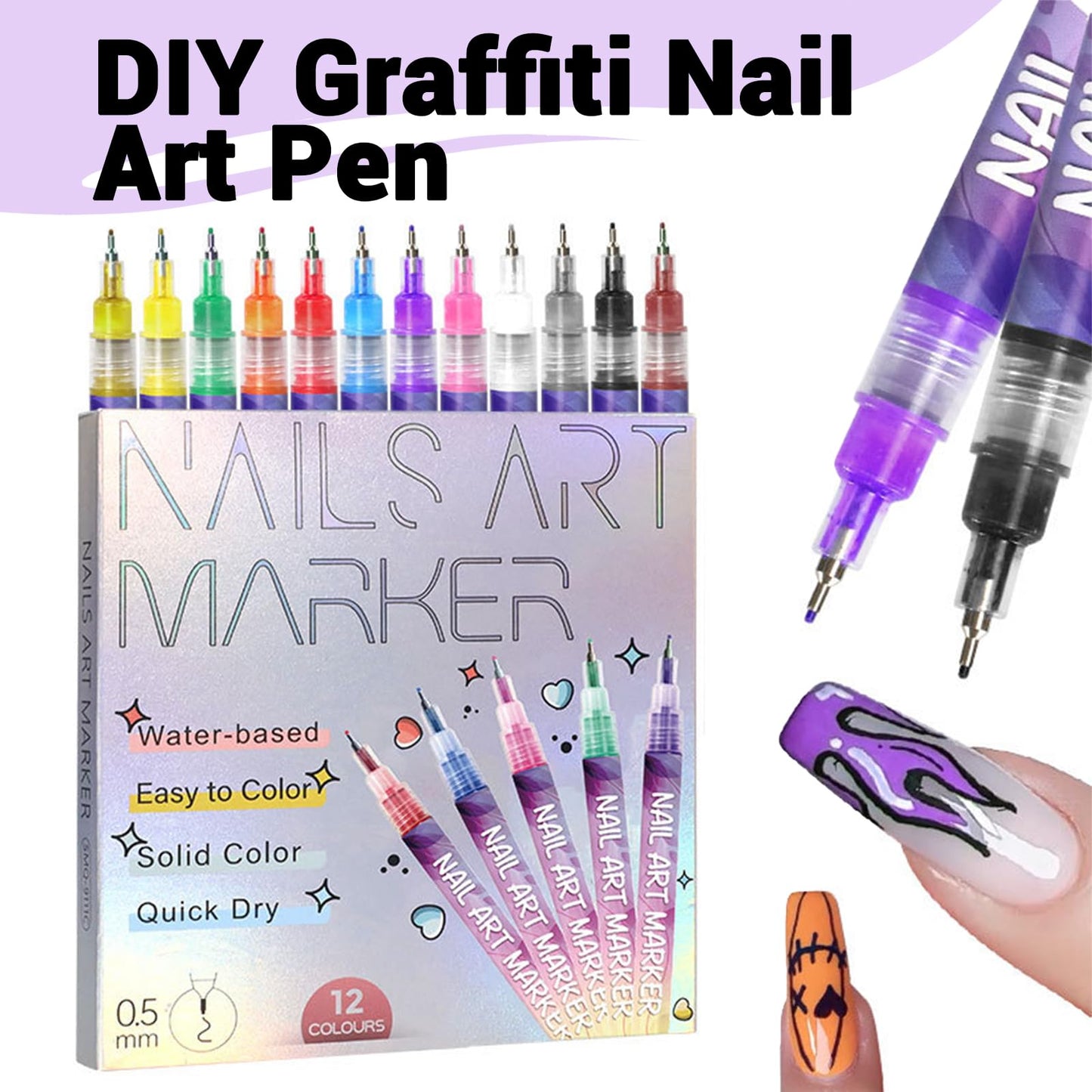 Hinourisha12pcs 3D Nail Art Pens Set, Nail Art Markers, Acrylic Nail Paint Pens Kit, Nail Polish Pen Quick-drying Waterproof for Paint Point Line Art Manicure Tools for Girls Gift
