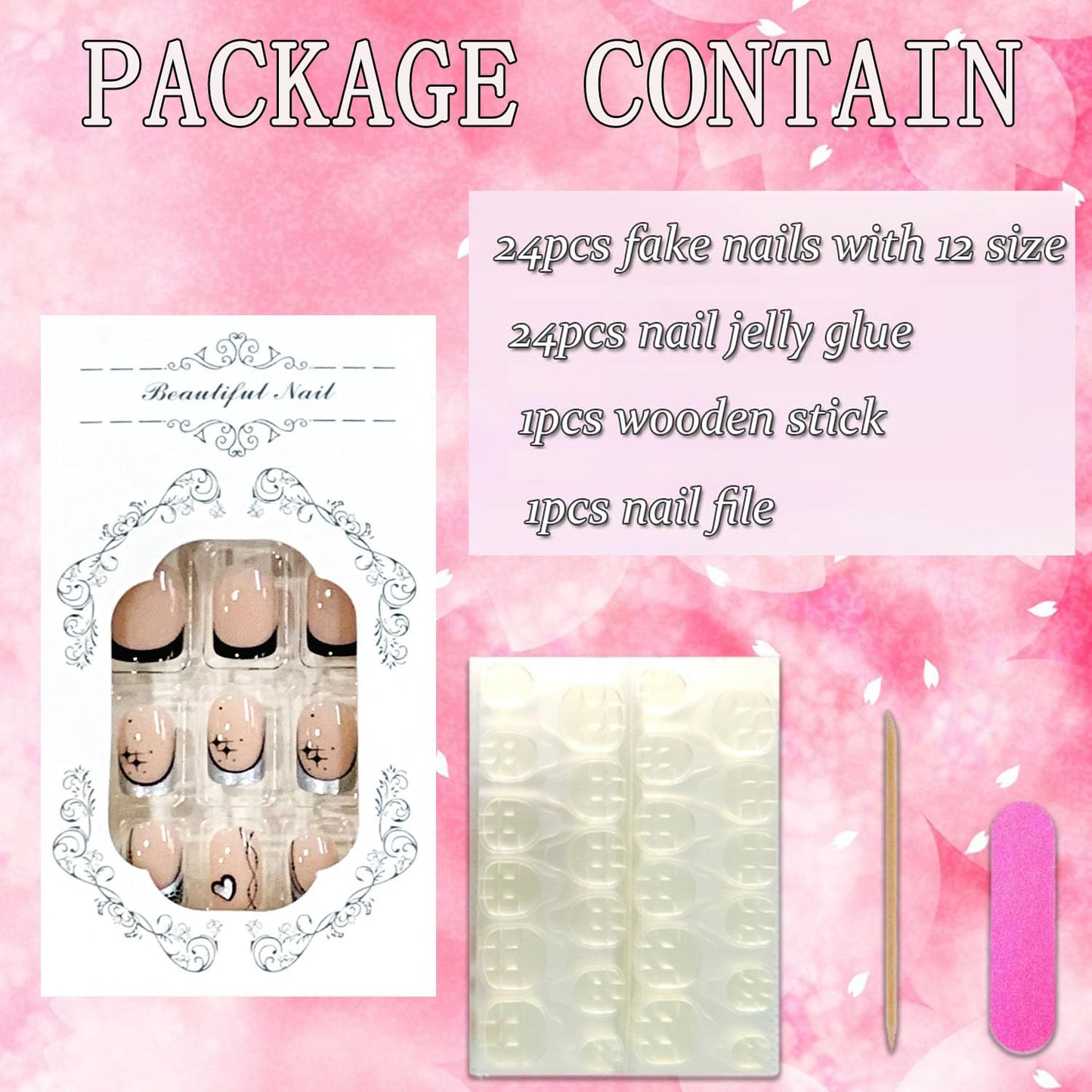 FIEONCIY Press on Nails Short Square Shaped Glossy Full Cover Acrylic Short Length Square False Nails with Designs Artificial Square Fake Nails Glue Stick ons Fingernails for Women Girls(JP3692)