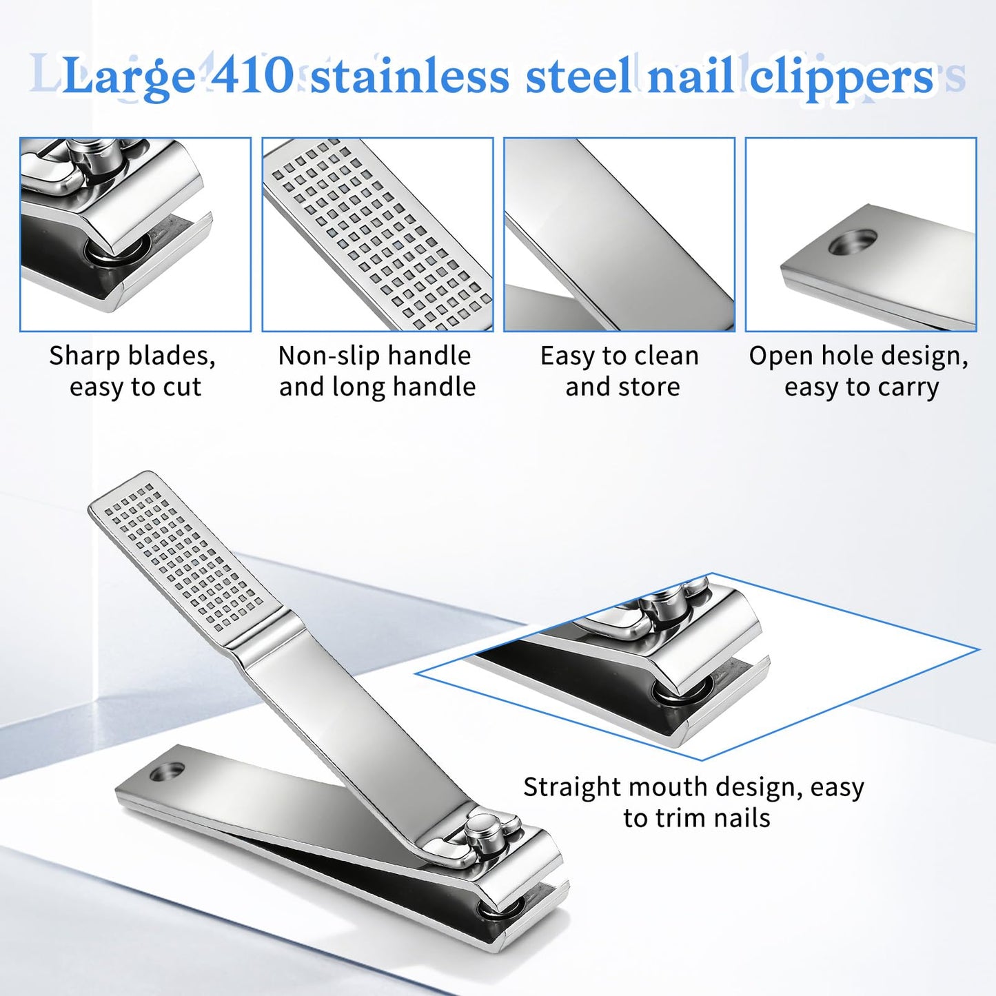 12 Pieces Straight Nail Clippers for Thick Nails Large Stainless Steel Toenail Clippers Heavy Duty Stainless Steel Edgy Nail Cutters for Men Women, Silver