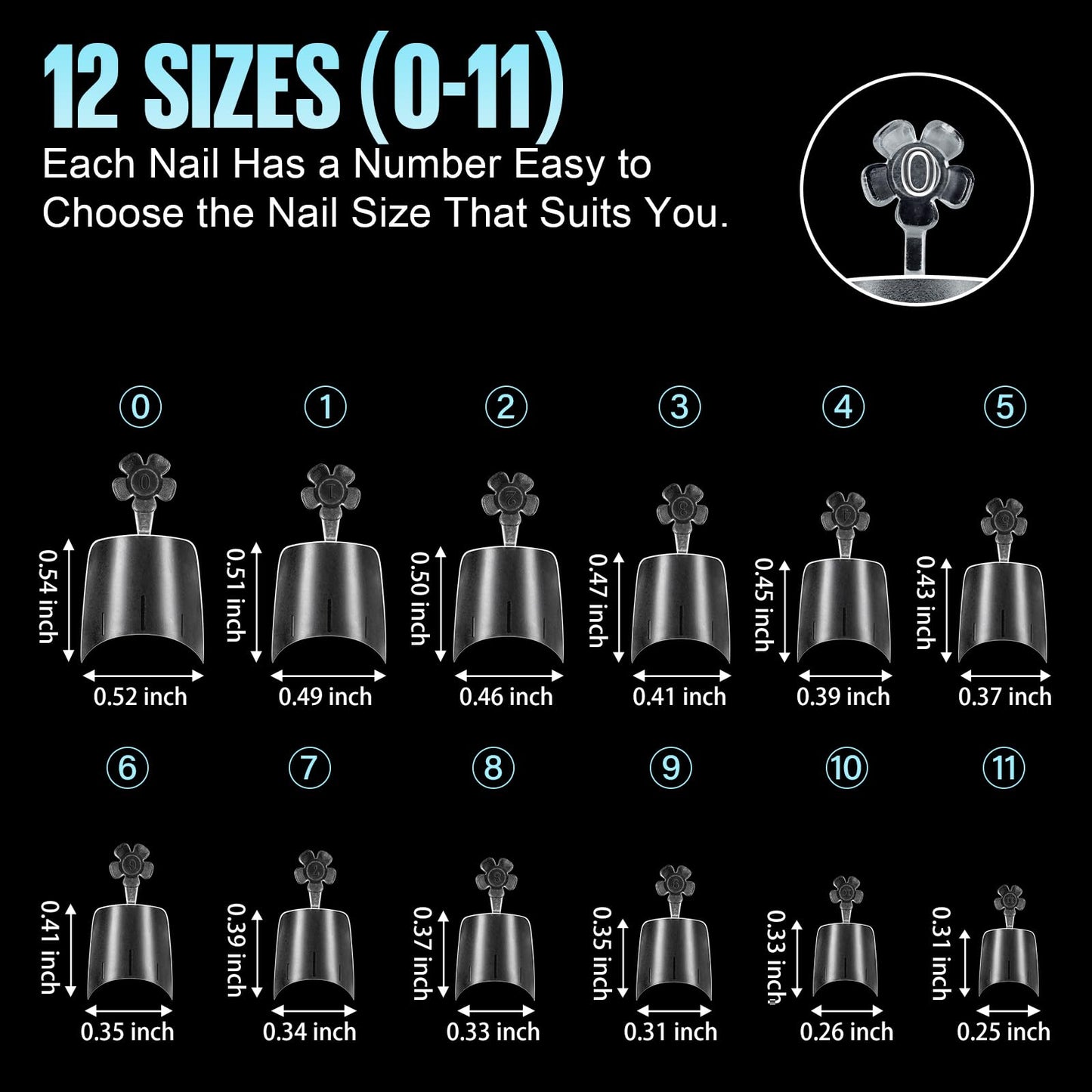 TOMICCA Short Squoval Nail Tips, 240Pcs Acrylic Half Cover Tips, 12 Sizes No C Curve Full Matte Gel Nail Tips, Nail Extension Tips for Beginner and Professional