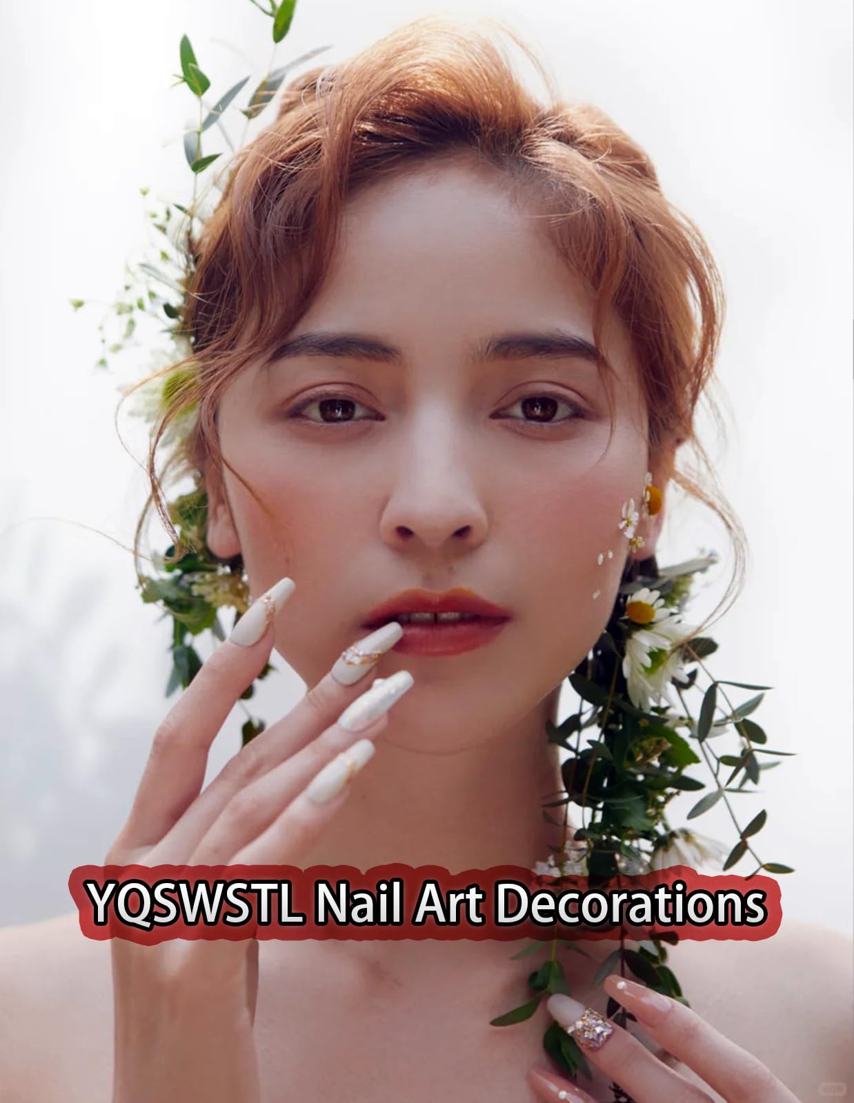 Medium Almond False Nails Red Acrylic Press on Nails Flower Strawberry Glitter Fake Nails Full Cover Stick on Nails for Women Manicure Decoration 24Pcs