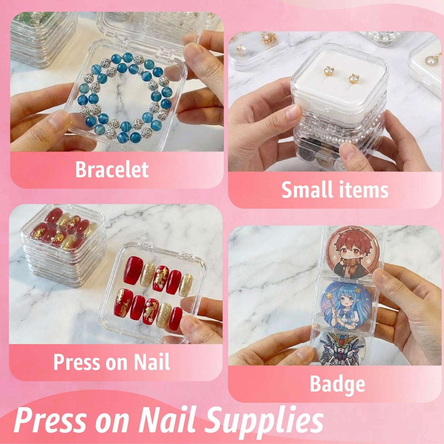 XNXA Clear Press On Nail Storage Containers 12-Pack Stackable Cases, Press Ons Nail Packaging Organizer Case, Acrylic Tips and Fake Nails Display Box for Travel and Salon Use (Clear 02)