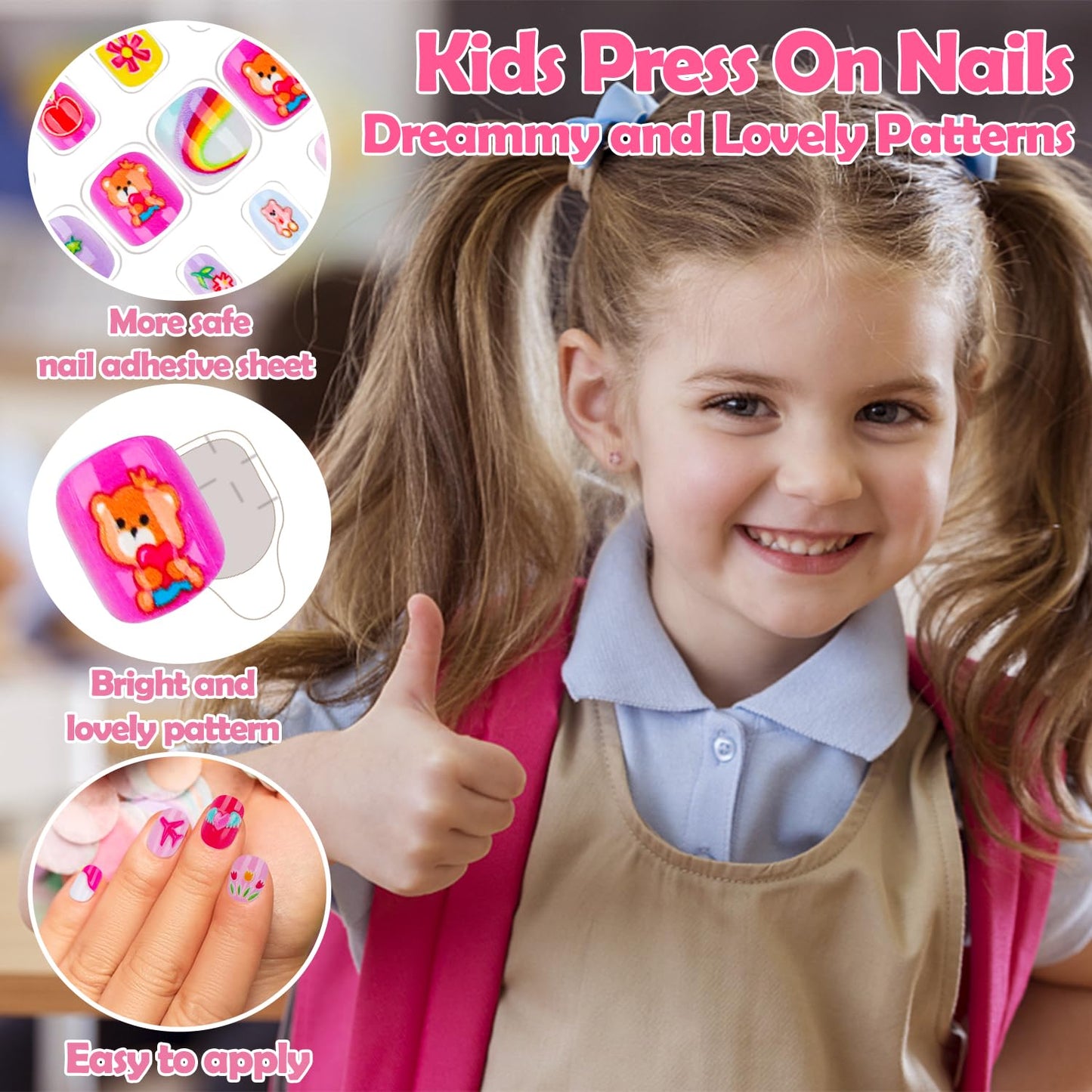 240 Pieces Fake Nails for Kids Girls Artificial Kids Press on Nails Full Cover Short Acrylic Stick On Nails False Nail Tips Kit for Children Little Girls Nail Art Decoration (Rainbow)