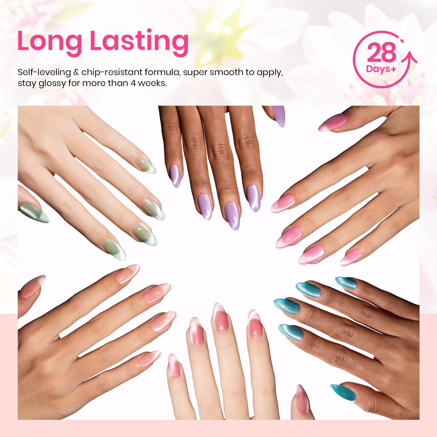 Beetles Cat Eye Gel Nail Polish Set, 6 Colors Fairy Garden Pastel Spring Shimmer Glitter Gel Polish Kit Pink Red Blue Orange Green Purple Velvet Gel Soak Off UV Magnet Nail Art DIY Gift for Women