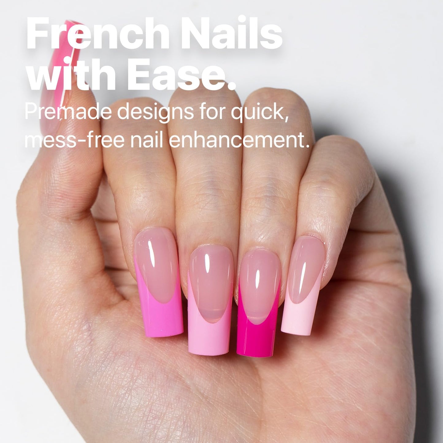 SXC Cosmetics French Tip Press On Nails – 5 Pink Series, Medium Square, X-Pro Tips Starter Kit | 150PCS, 15 Sizes, 5 Styles, Beginner-Friendly