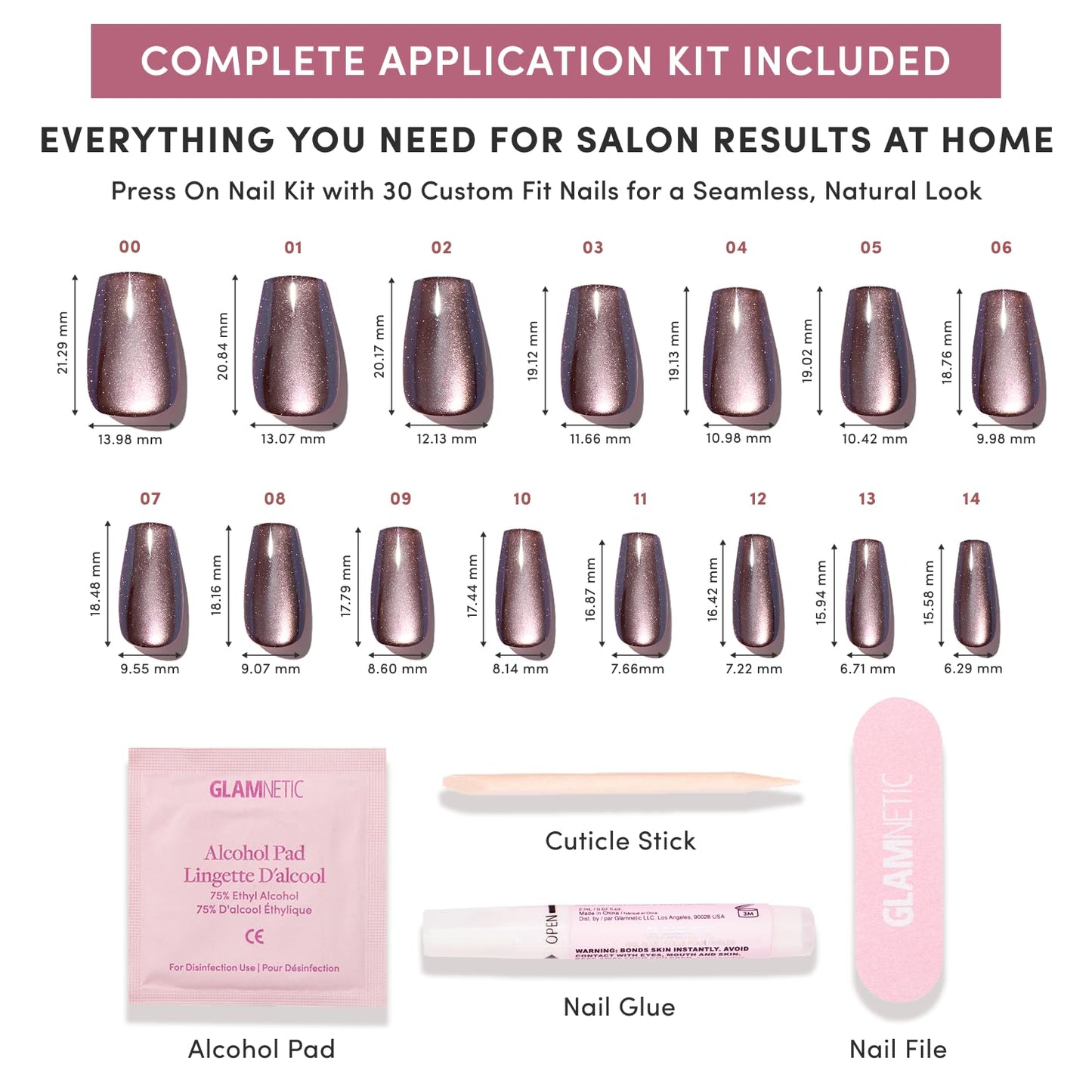 Glamnetic Press On Nails - Brown Medium Coffin Fake Nails with a Velvet Finish | Salon Quality Vacation Nails | Espresso Glow |15 Sizes - 30 Nail Kit with Glue