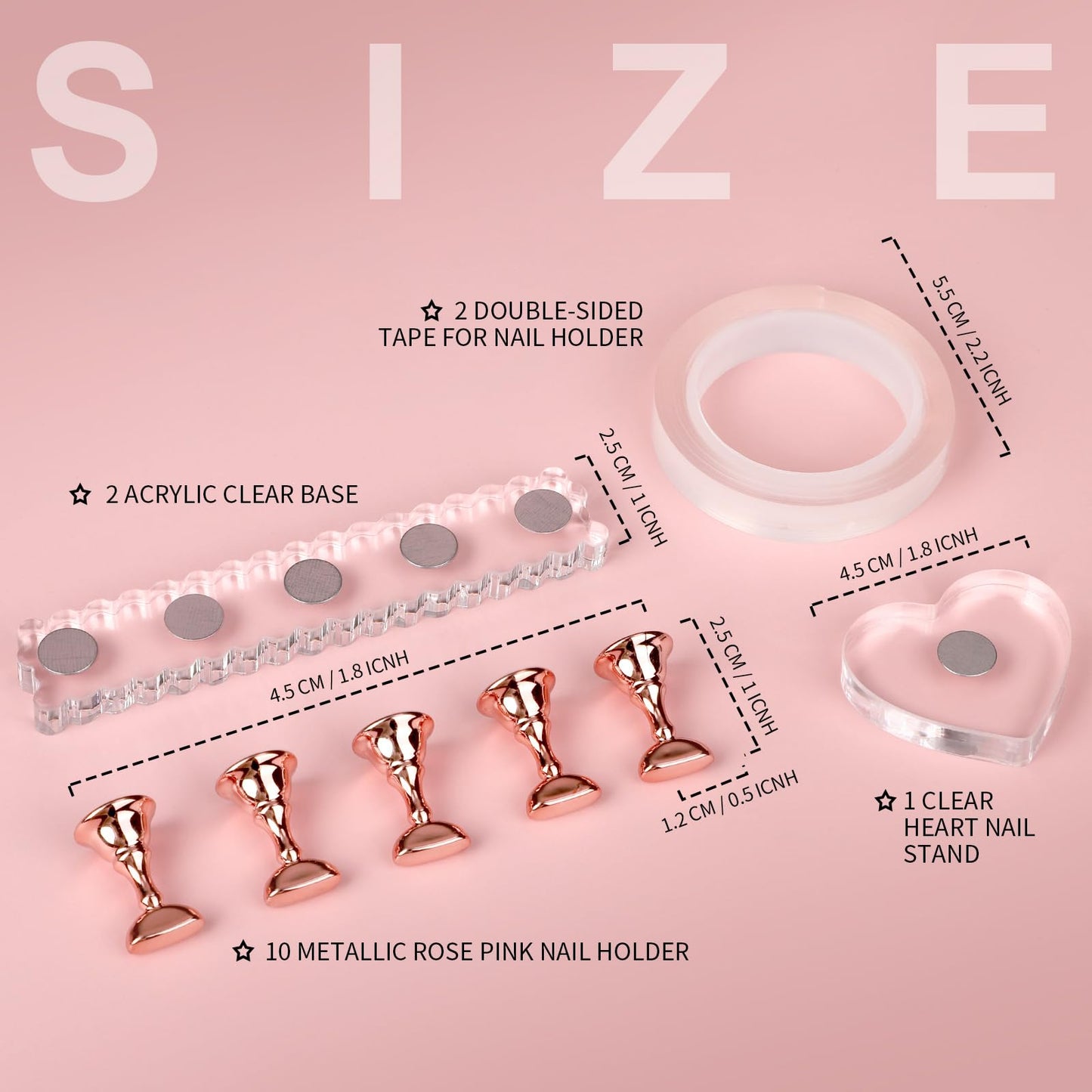 Fandamei Nail Art Stand, 2 Set Nail Holder for Painting Nails, Nail Stands for Press on, Press on Nail Stand for Practice, Magnetic Acrylic Nail Display Holders for Nail Art with Double-sided Tape