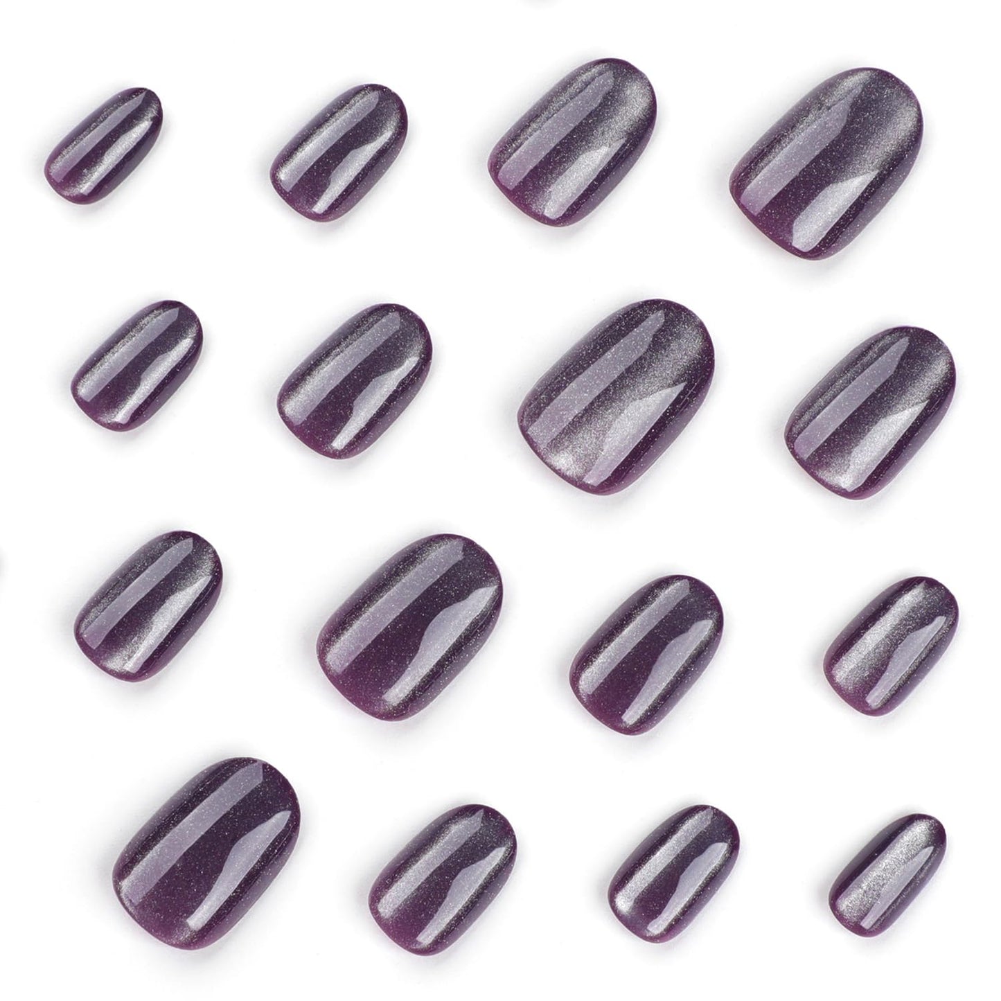 24Pcs Short Press On Nails Almond Purple Glitter Fake Nails Press Ons With Glitter Design False Nails Glossy Full Cover Stick On Nails Reusable Artificial Glue On Nails For Women Nail Supplies