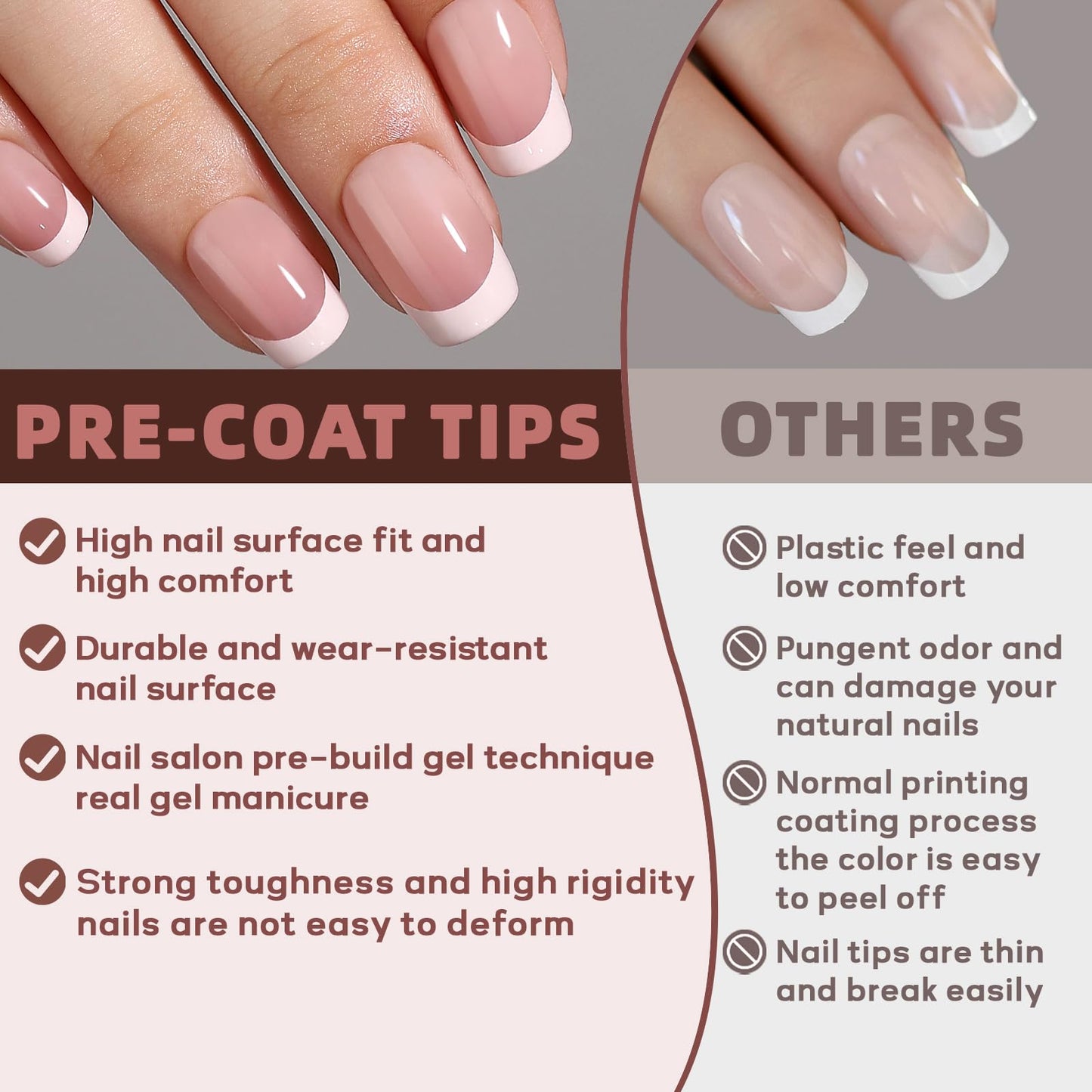 CUZIAM Soft Gel Press On Nails Short Square, 32pcs 16 Sizes Reusable Glossy French Tip Stick On Nails with Glue, Supremely Fit Seamless Natural Nude Easy Salon Gel Nail Art Manicure-Classic French