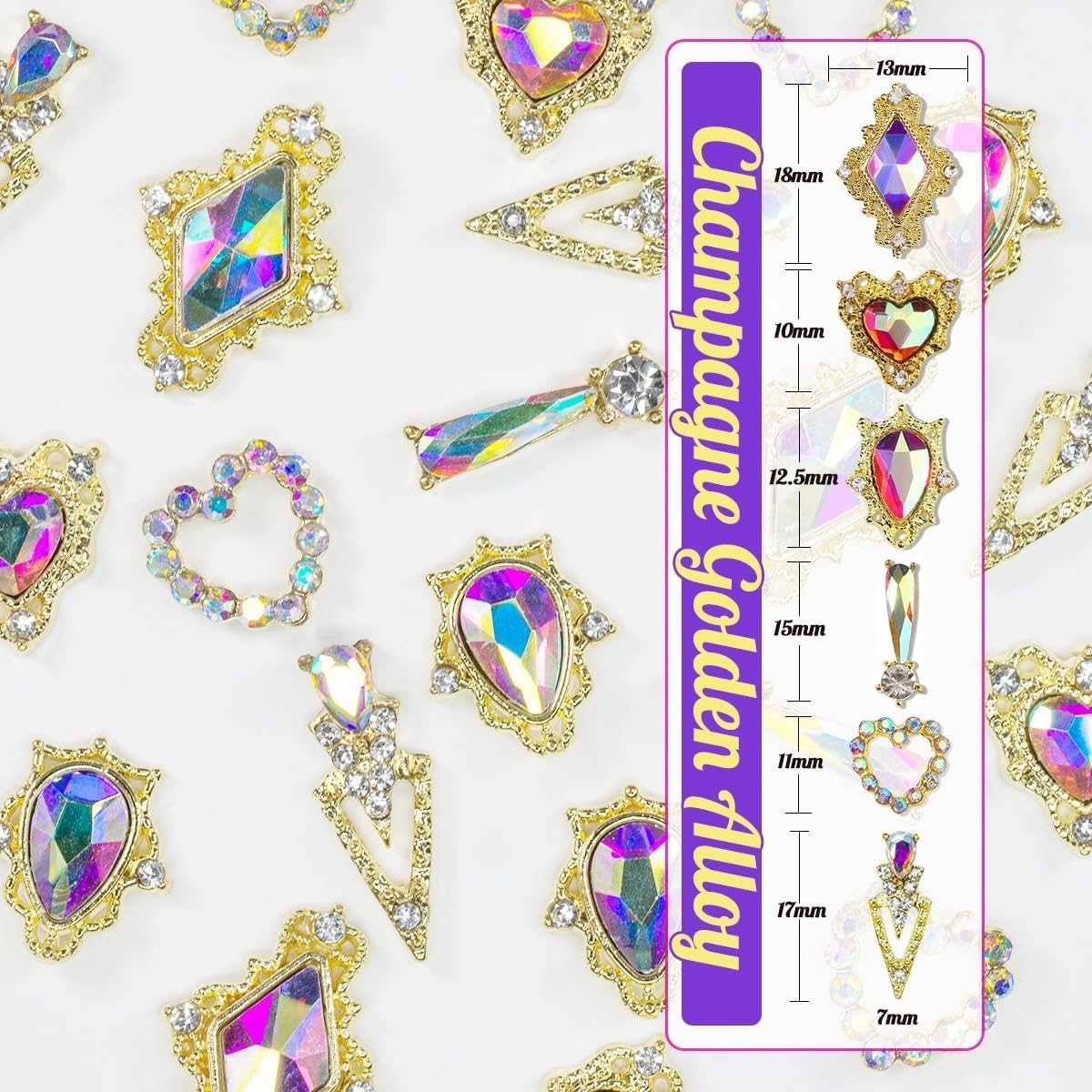 qiipii 24pcs Crystal AB Luxury Nail Charms +2000pcs Crystal White AB Rhinestones 3D Big Nail Gems K9 Glass Nail Crystals Diamonds Jewels Stones Alloy Nail Art Studs Decor Supplies for Nails Crafts DIY