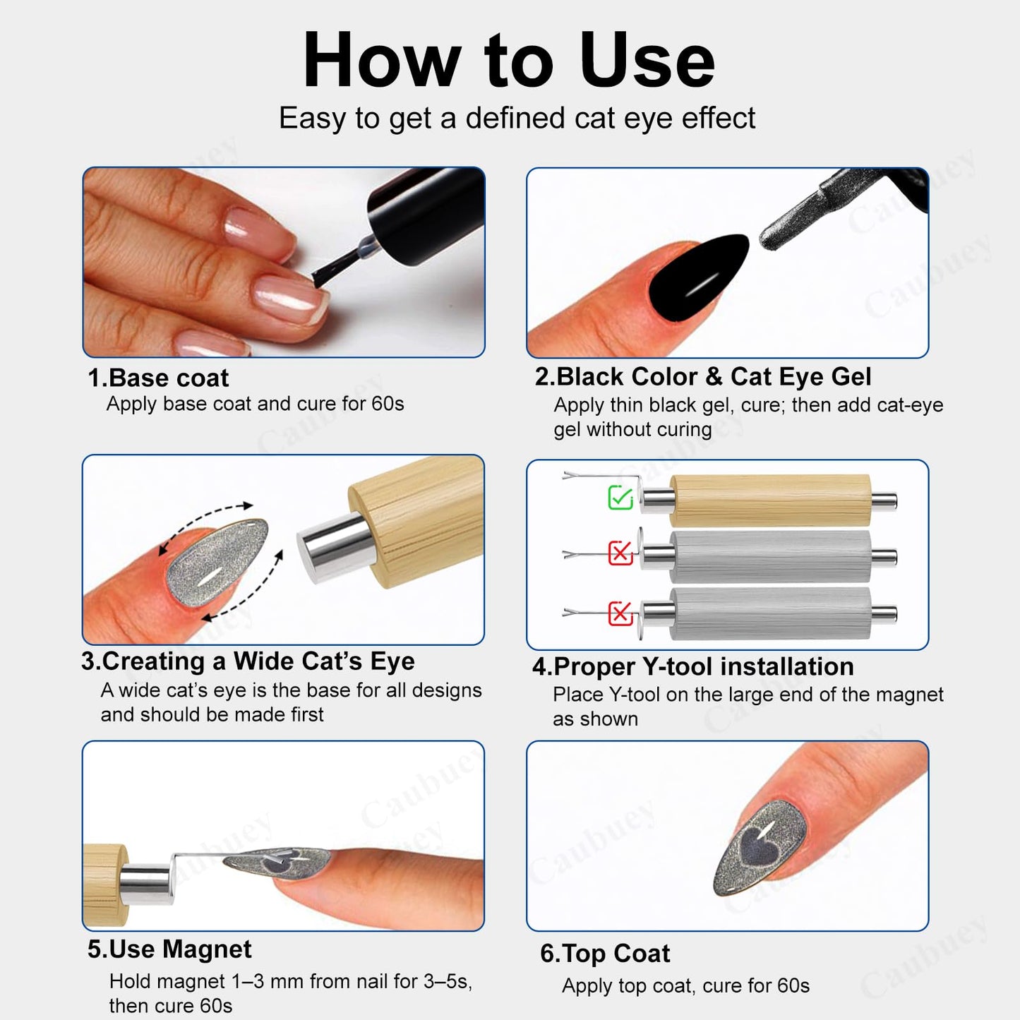 Caubuey 4 in 1 Cat Eye Nail Magnet Stick with Heart Shaped Tool, Multifunctional Magnetic Nail Pen for Gel Polish — 3D Cat Eye Magnet for DIY Nail Art, Manicure, Salon, Studio Use (Wood Color)