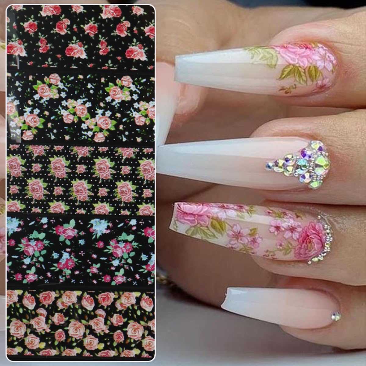 Flower Nail Art Foil Transfer Stickers Spring Flowers Nails Foils Transfer Decals Flower Nail Decals Nail Art Supplies Starry Sky Paper Nail Adhesive Transfer Slider for Women Manicure Nail Decoration
