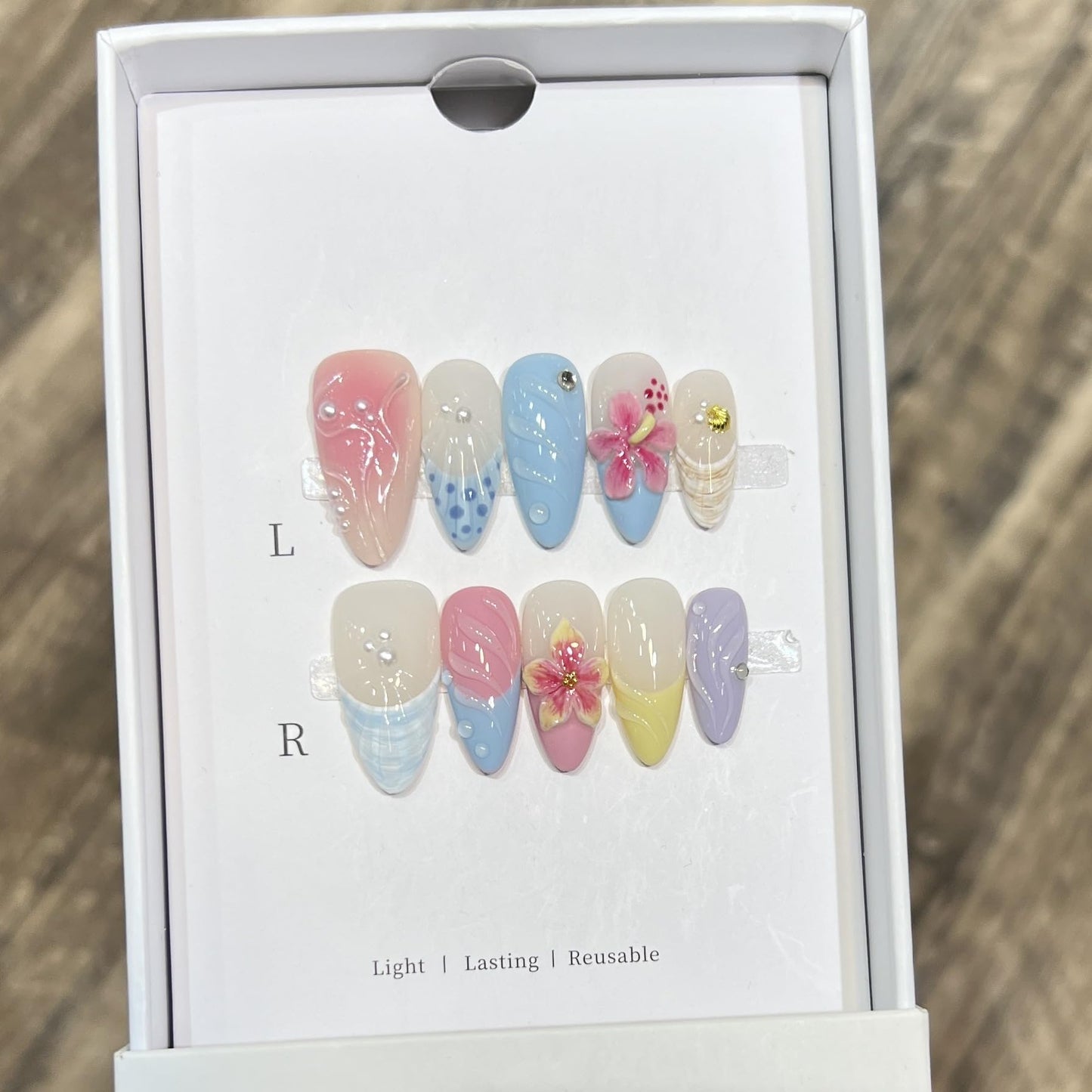 Spring Garden Fake Nails | Sweet & Elegant Press on Nails with 3D Flowers, Pearls & Glitter | French Manicure in Pastel Colors for Women & Girls (M)