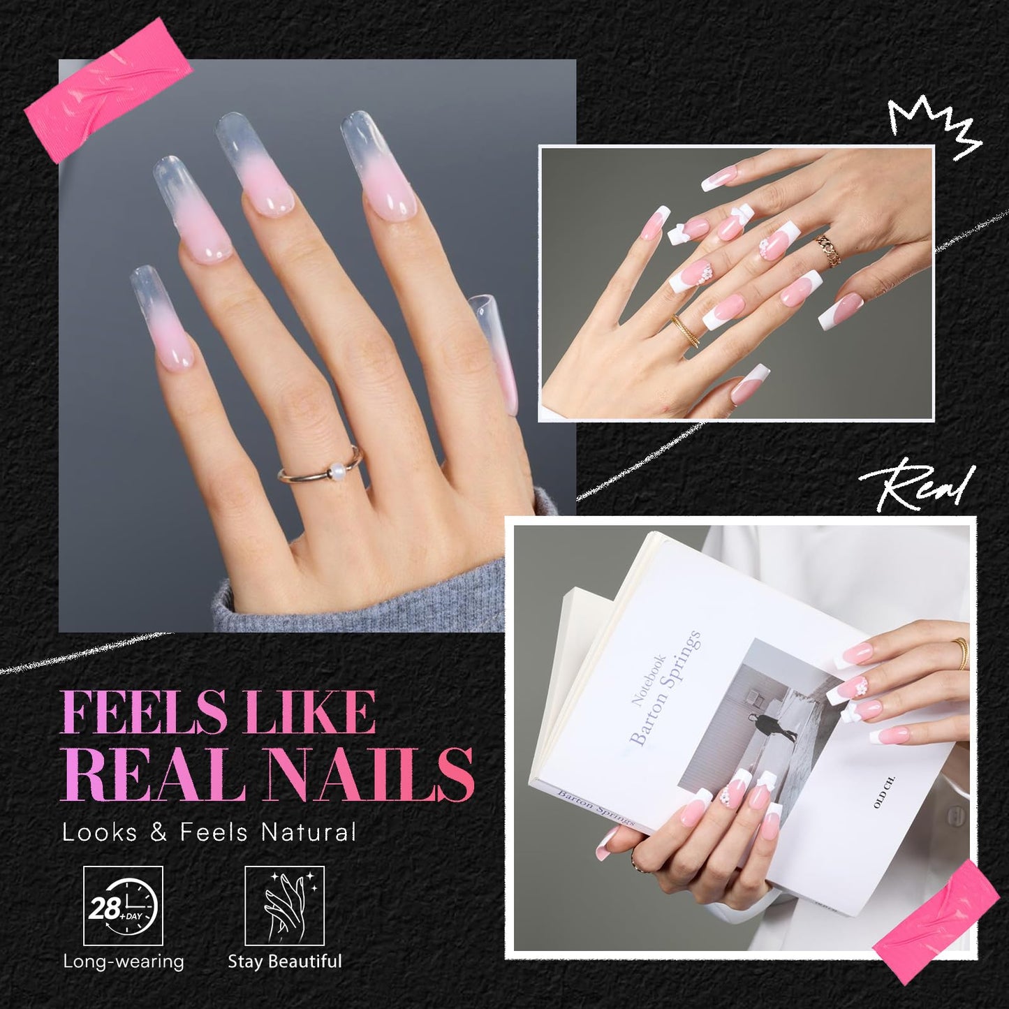 Makartt Medium Square Nail Tips: 240PCS, 13 Sizes, Half Matte, Clear Fake Nails Squoval Shapes - Full Cover Soft Acrylic Press On Nail Extensions Supplies Salon and DIY at Home
