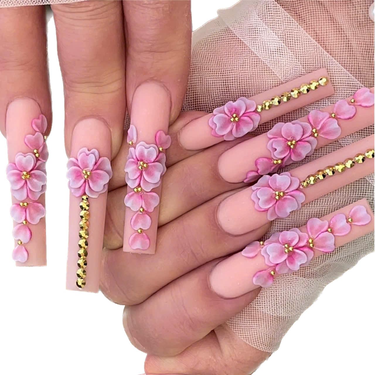 Set 20Pcs Pink Heart 3D Flowers for Nails, Handmade 3D Acrylic Flowers for Valentine - Wedding Nails, Flower Nail Made by Acrylic Powder Design Deco Nail Art Women Girls (15 Pink Heart 2#)