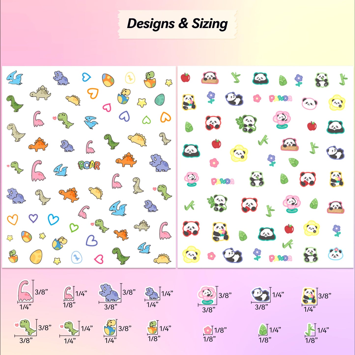 10 Sheets of 3D Nail Stickers - 719 Cute Nail Decals - Embossed Nail Stickers for Kids | Kawaii Theme - Butterfly, Flowers, Cats, Bunny, Stars, Fruits | Glow in The Dark