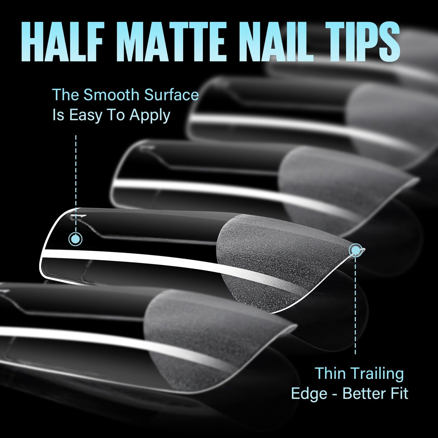 TOMICCA Medium Square Nail Tips Half Matte Acrylic Fake Nails 240Pcs Long Full Cover False Nails Clear Gel Tips 12 Sizes for Nail Extension Home DIY Salon