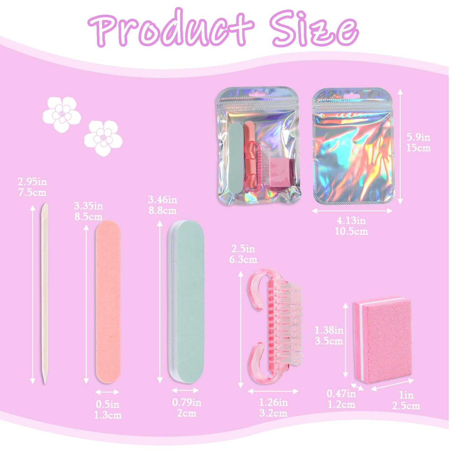 Disposable Manicure Kit Professional, 18 Set Press On Nail Tool Kit with Nail File, Nail Buffer, Nail Buffer Block, Nail Handle Brush, Wood Stick, Packaging Bag (Pink)