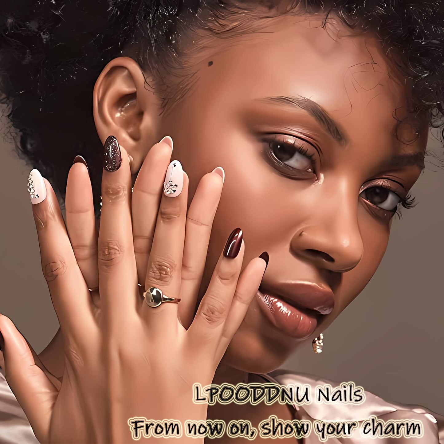 LPOODDNU Christmas Press on Nails Almond - Green French Tip Medium Fake Nails with Snowflake Designs, Glossy Finished Reusable False Nails with Adhesive Glue Tabs - 24Pcs Nail Kit for Women Manicure