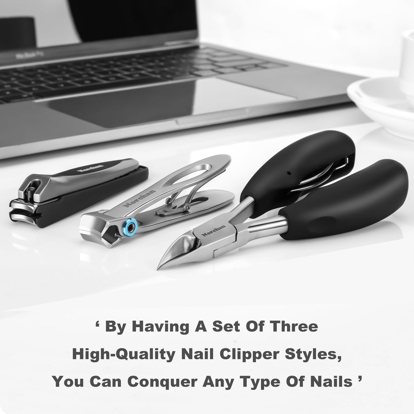 NORCHAN Large Nail Clippers Set, 5-Piece Sharp Toenail and Fingernail Clippers with Nail File, Ideal for Men and Women (Premium, Big Size, Heavy-Duty Design)