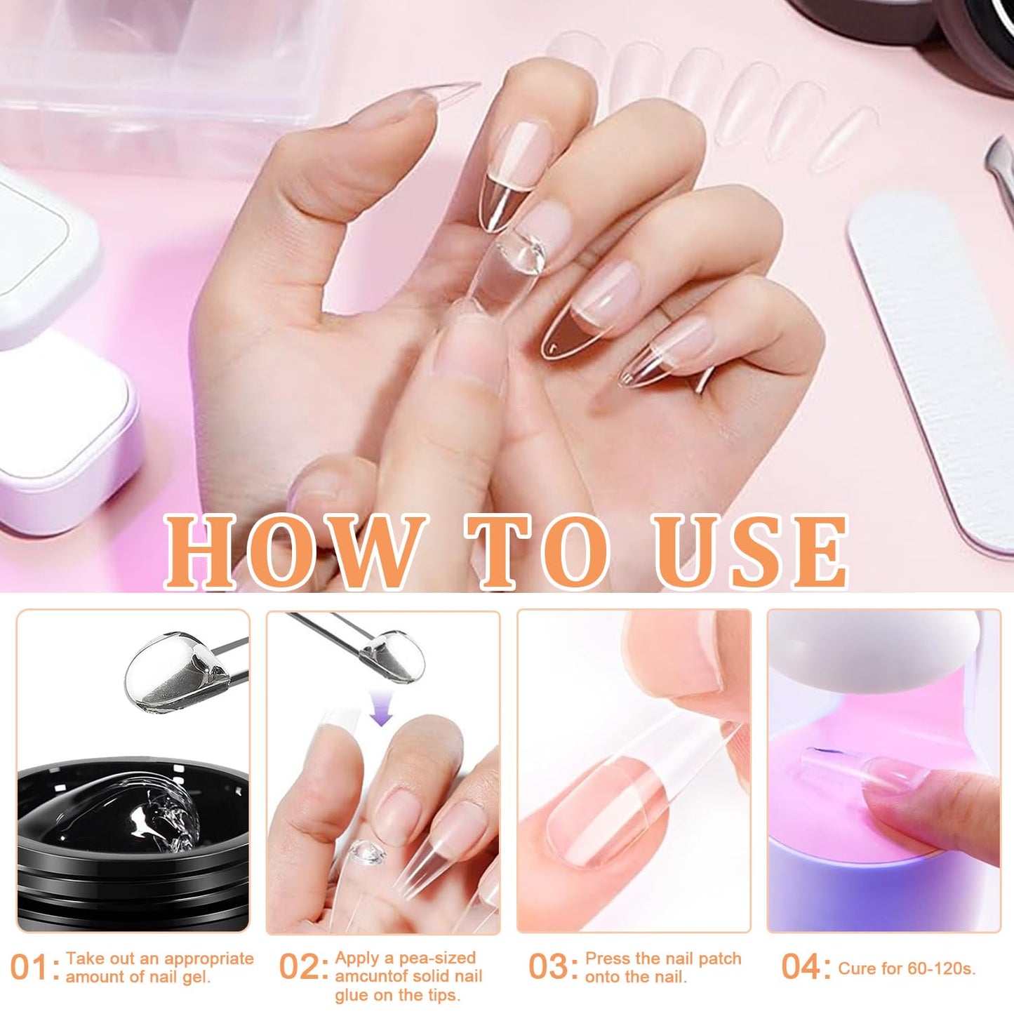 Solid Nail Glue Gel for Press On Nails Fake Nails Strong Clear Nail Tips Hard Gel for False Nails Nail Art DIY Home, UV Light Cured (Solid Glue for False Nail Tips, 30ml)