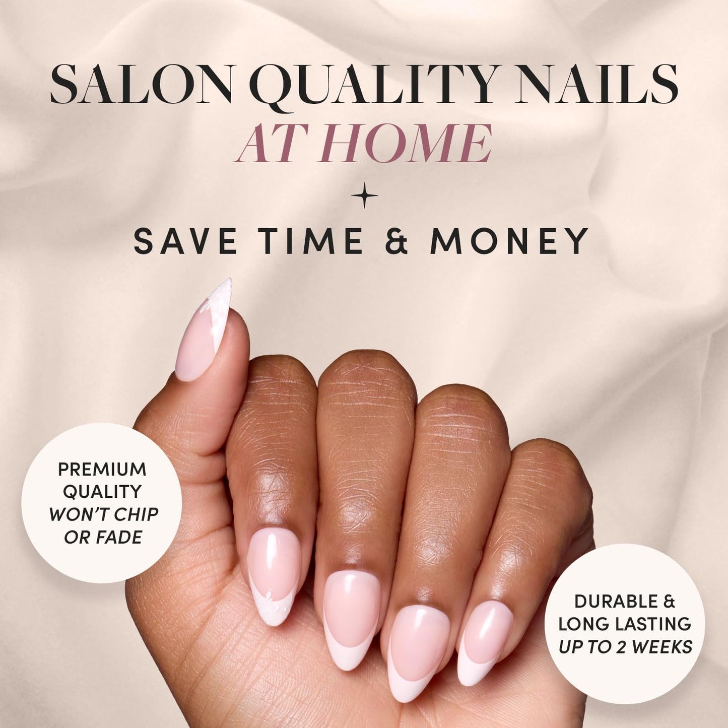 Glamnetic Press-On Nails Bundle - All Time Love & Fairy Dust | Short Almond Fake Nails with French Tips and Leaf Accents | Short Oval Beige-Pink False Nails with a Metallic Finish | Reusable, Salon-Q