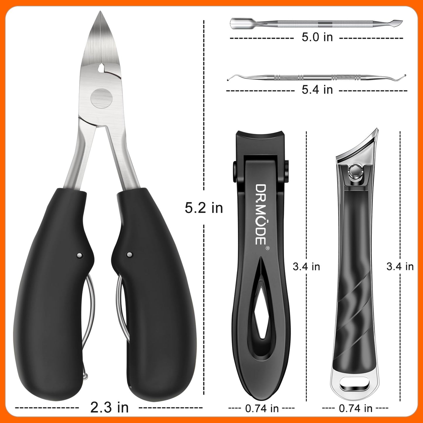 DRMODE Toenail Clippers for Thick Toenails, Long Handled Toe Nail Clippers for Thick Nails for Seniors with Wide Opening, Professional Stainless Steel Slanted Curved Ingrown Toenail Clippers for Men