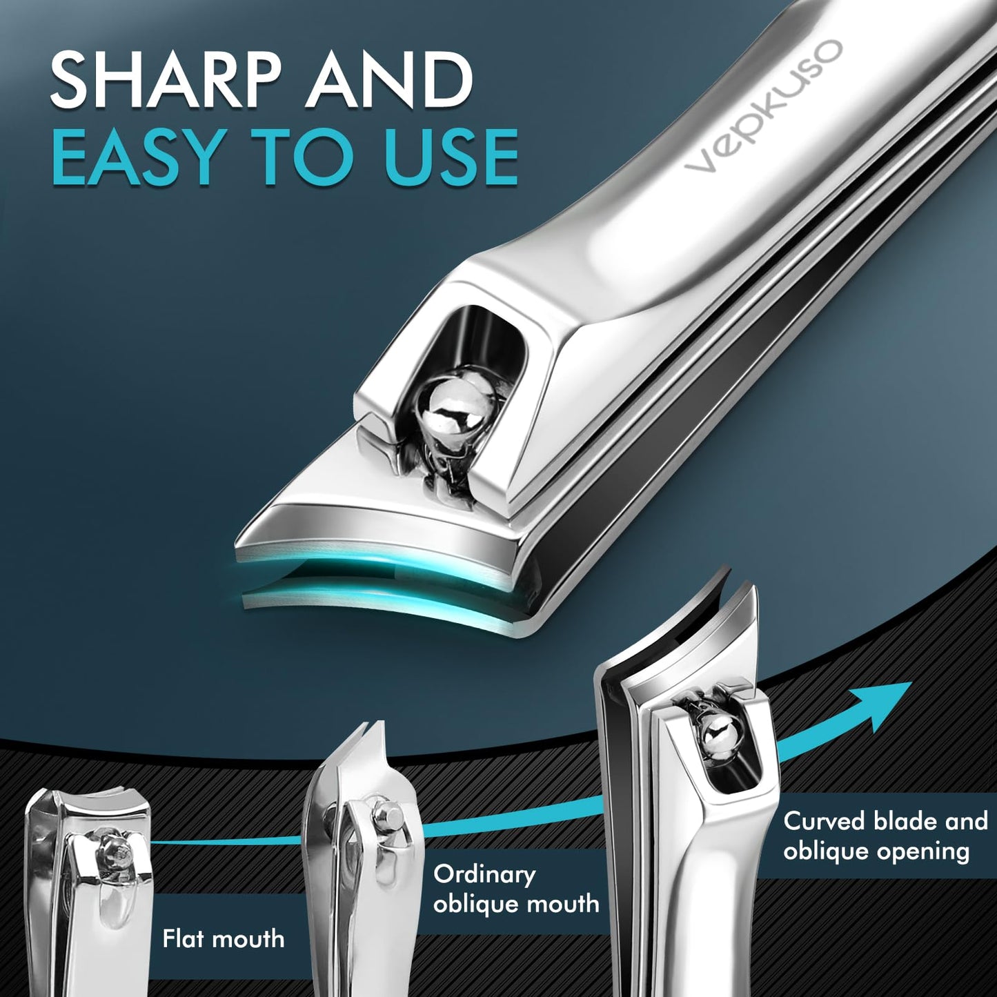 VEPKUSO Toenail Clippers for Thick Nails, Professional Nail Clippers Set with Catcher, Stainless Steel Heavy Duty Nail Cutter for Ingrown Toenails, Seniors, Men&Pregnant Women