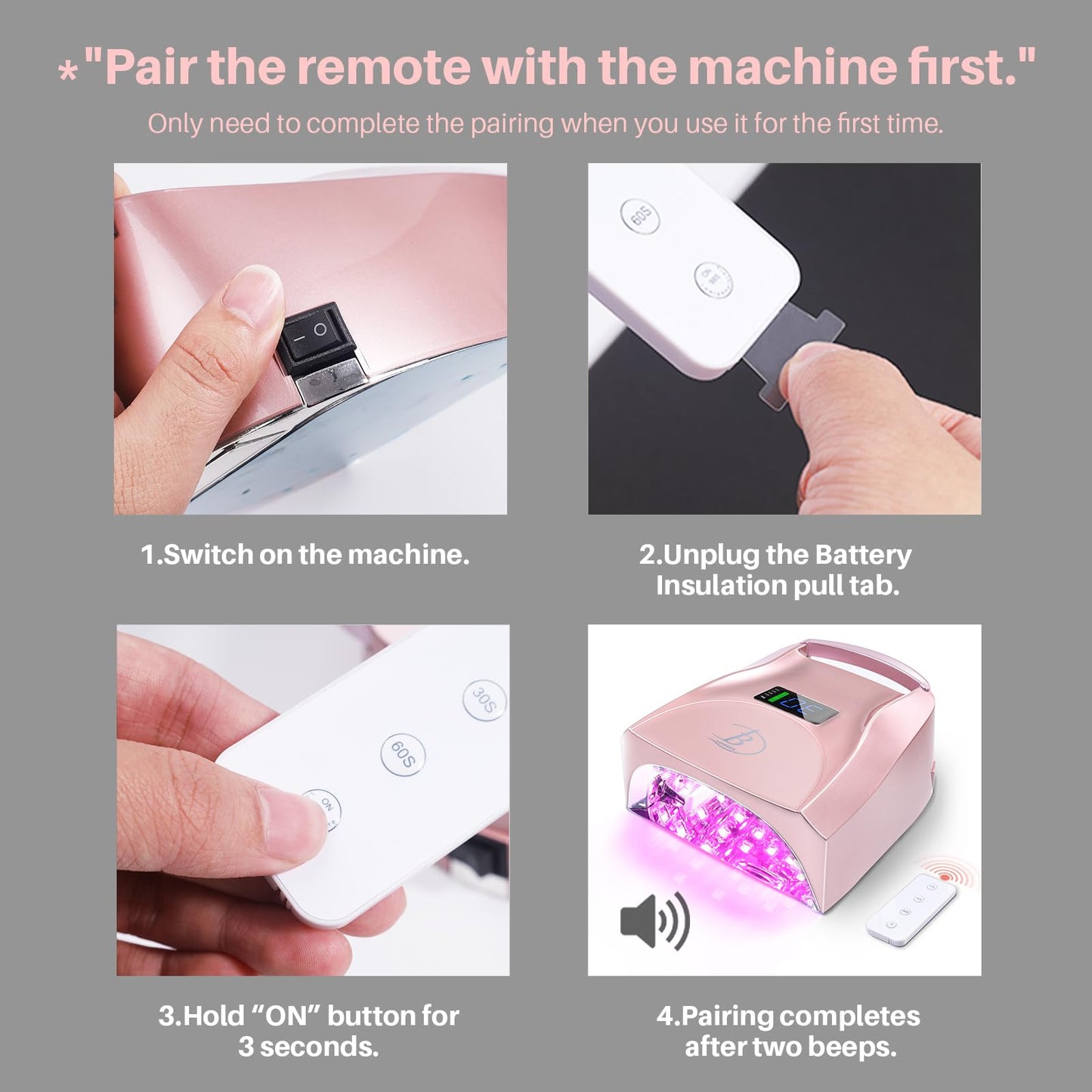 BIDUO 52 LEDs Cordless UV Nail Lamp, 96W High Power, Magnetic Mirror Base,Thumb Light,4 Timers, Auto Sensor, Key Sound, Built-in Cooling Fan,Remote Control Professional UV Light for Gel Nails(Black)